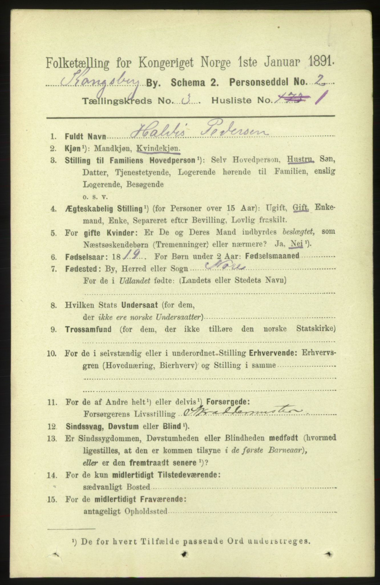 RA, 1891 census for 0604 Kongsberg, 1891, p. 2767