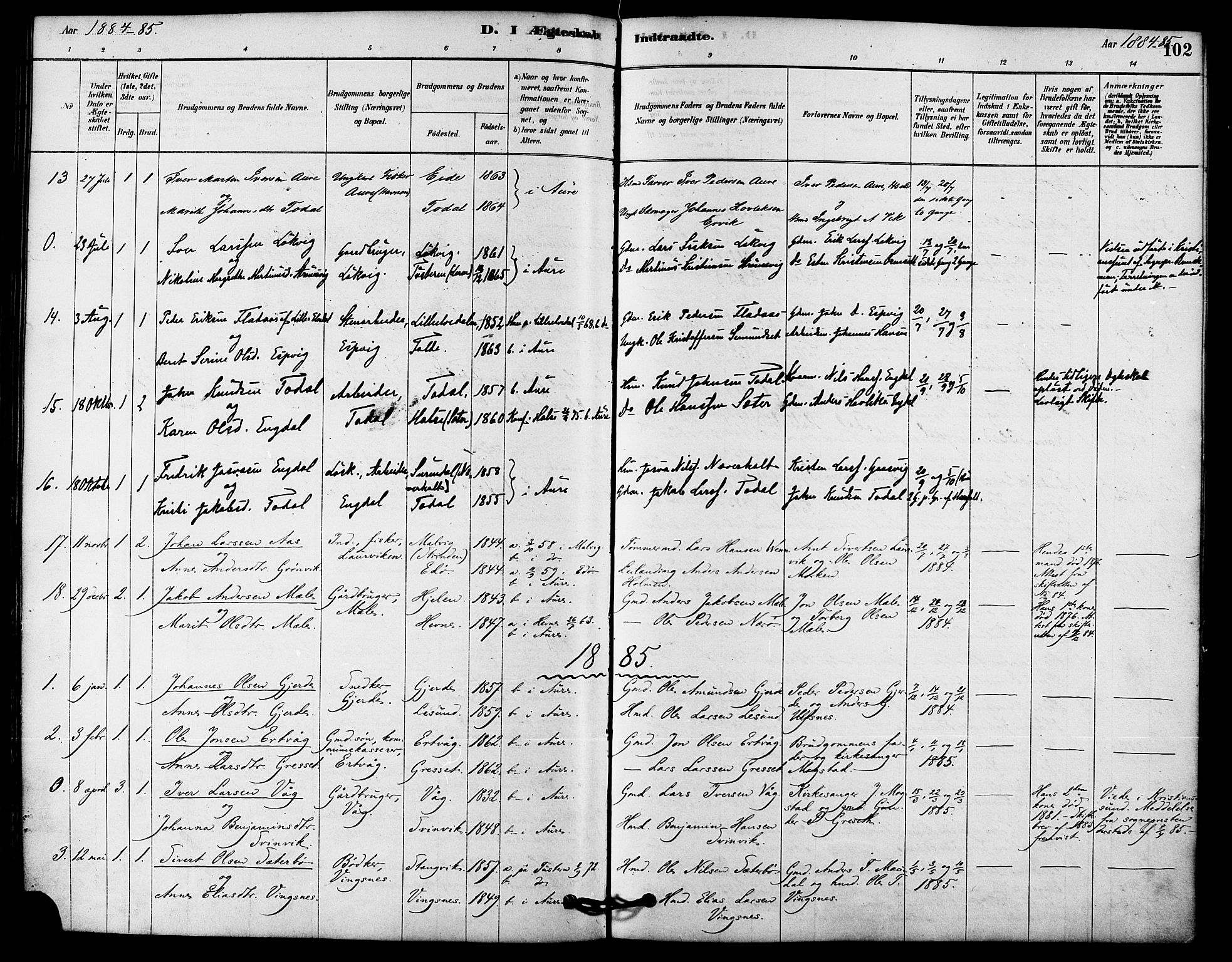 Ministerialprotokoller, klokkerbøker og fødselsregistre - Møre og Romsdal, AV/SAT-A-1454/578/L0906: Parish register (official) no. 578A05, 1878-1886, p. 102