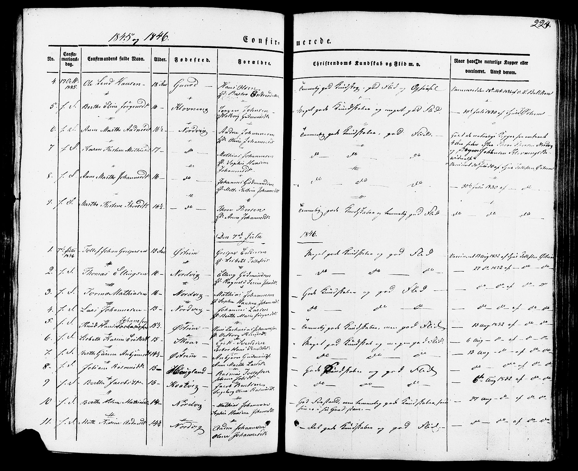 Torvastad sokneprestkontor, AV/SAST-A -101857/H/Ha/Haa/L0007: Parish register (official) no. A 7, 1838-1882, p. 224