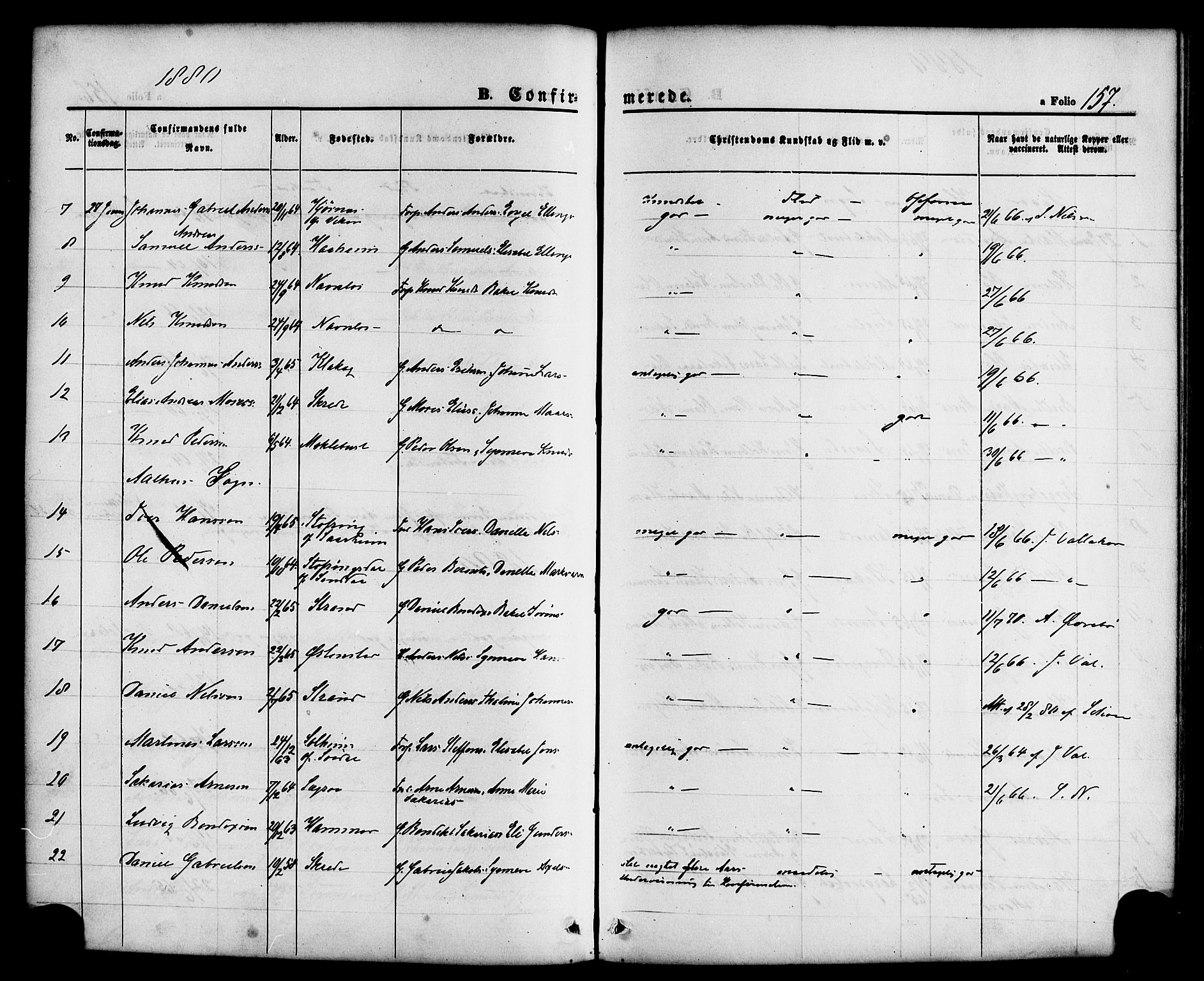 Jølster sokneprestembete, AV/SAB-A-80701/H/Haa/Haaa/L0011: Parish register (official) no. A 11, 1866-1881, p. 157