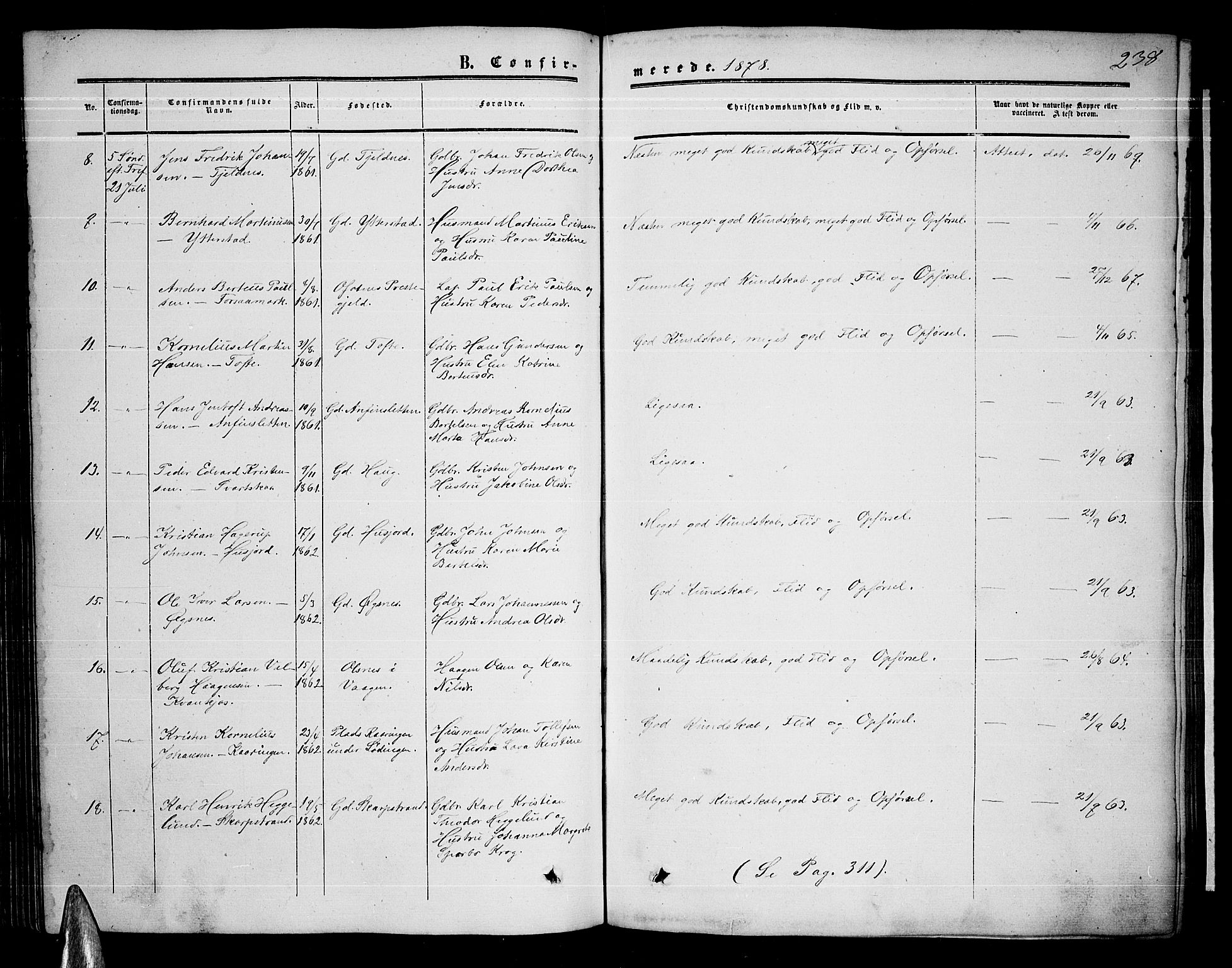 Ministerialprotokoller, klokkerbøker og fødselsregistre - Nordland, AV/SAT-A-1459/872/L1046: Parish register (copy) no. 872C02, 1852-1879, p. 238