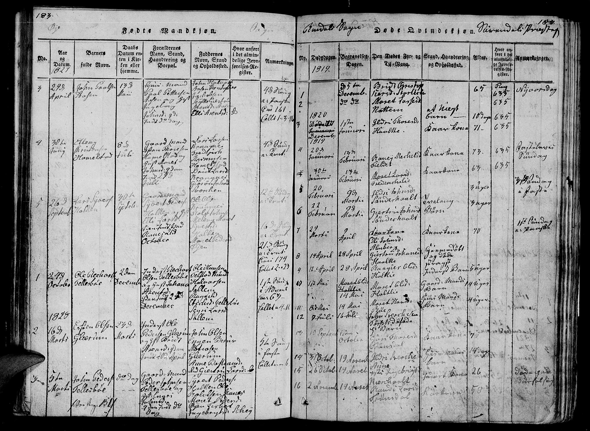Ministerialprotokoller, klokkerbøker og fødselsregistre - Møre og Romsdal, SAT/A-1454/595/L1050: Parish register (copy) no. 595C02, 1819-1834, p. 183-184