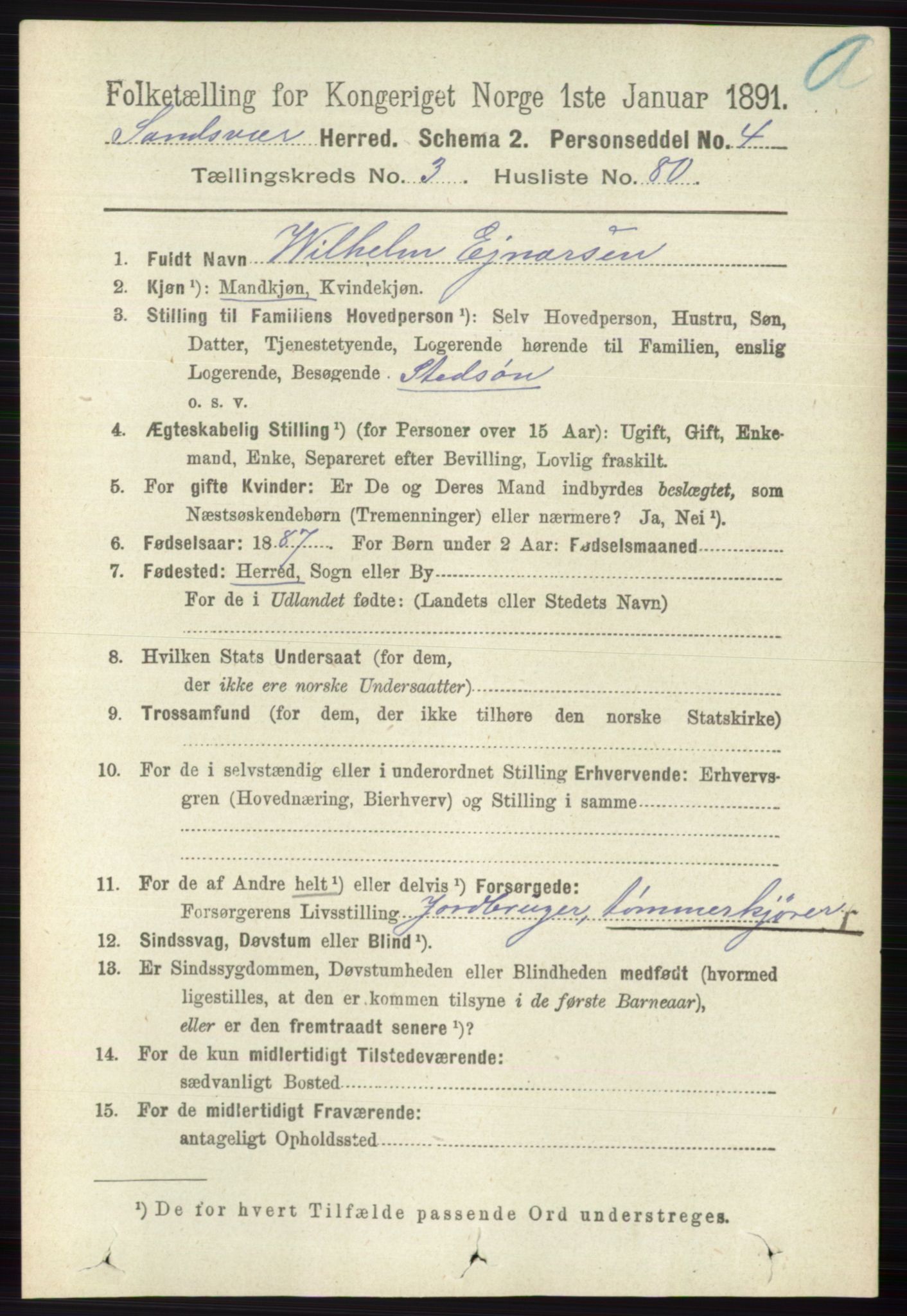 RA, 1891 census for 0629 Sandsvær, 1891, p. 1722