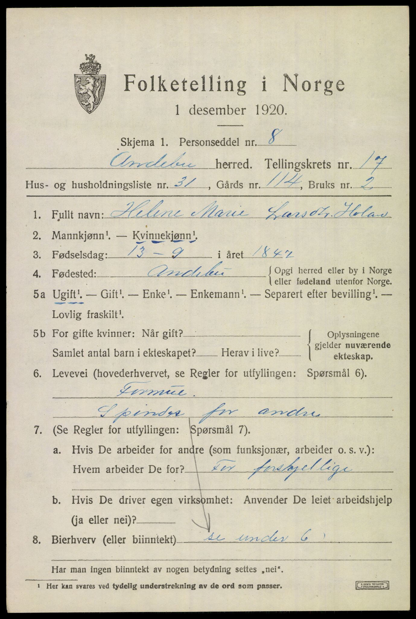 SAKO, 1920 census for Andebu, 1920, p. 6044