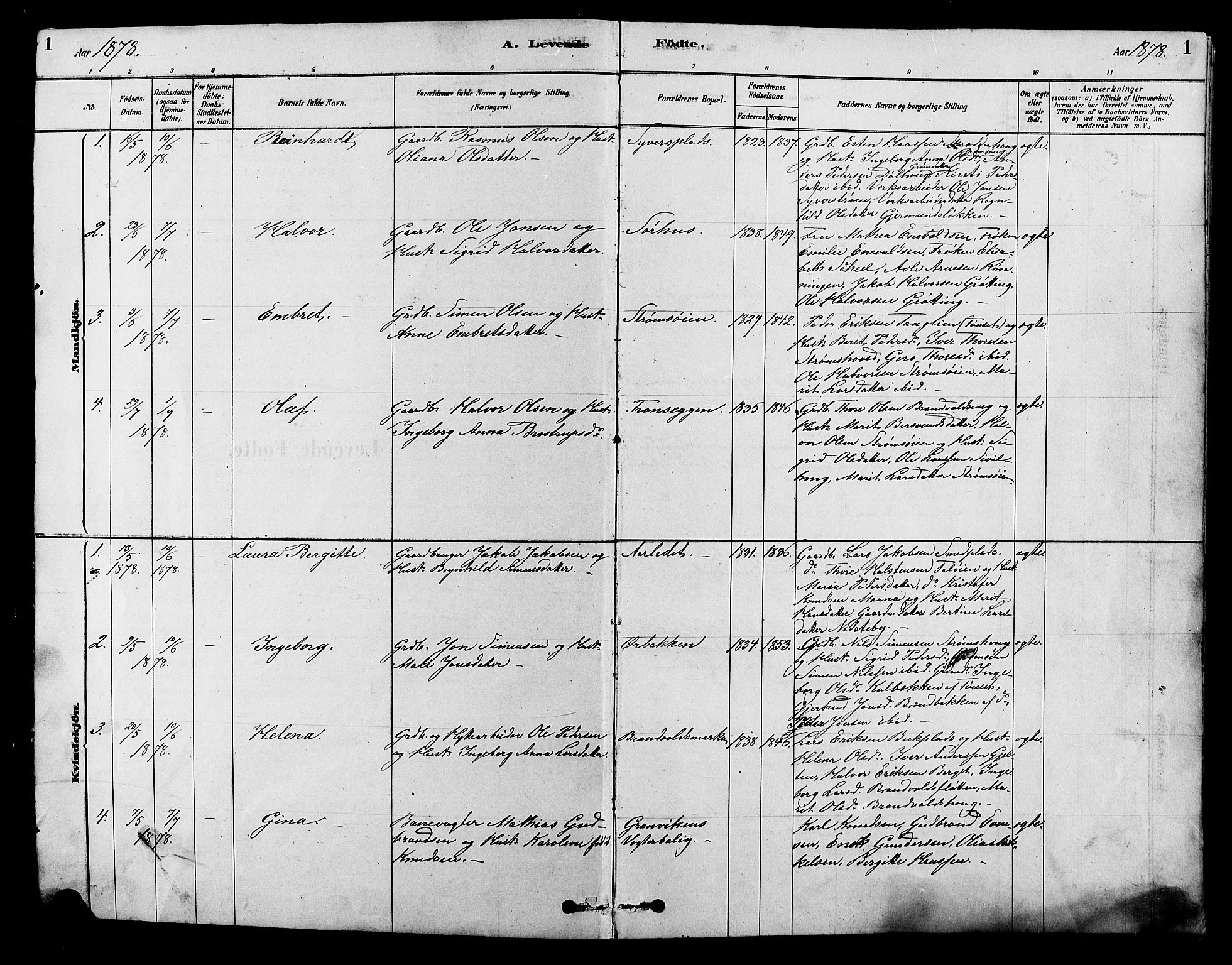 Alvdal prestekontor, SAH/PREST-060/H/Ha/Hab/L0003: Parish register (copy) no. 3, 1878-1907, p. 1