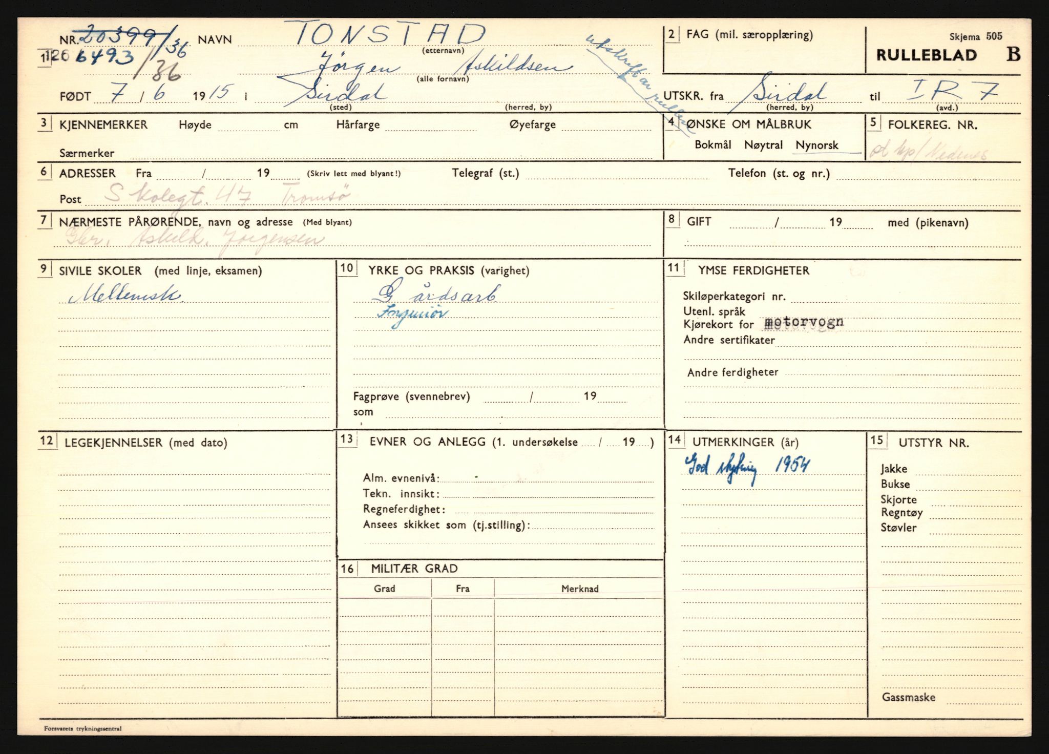 Forsvaret, Troms infanteriregiment nr. 16, AV/RA-RAFA-3146/P/Pa/L0020: Rulleblad for regimentets menige mannskaper, årsklasse 1936, 1936, p. 1301