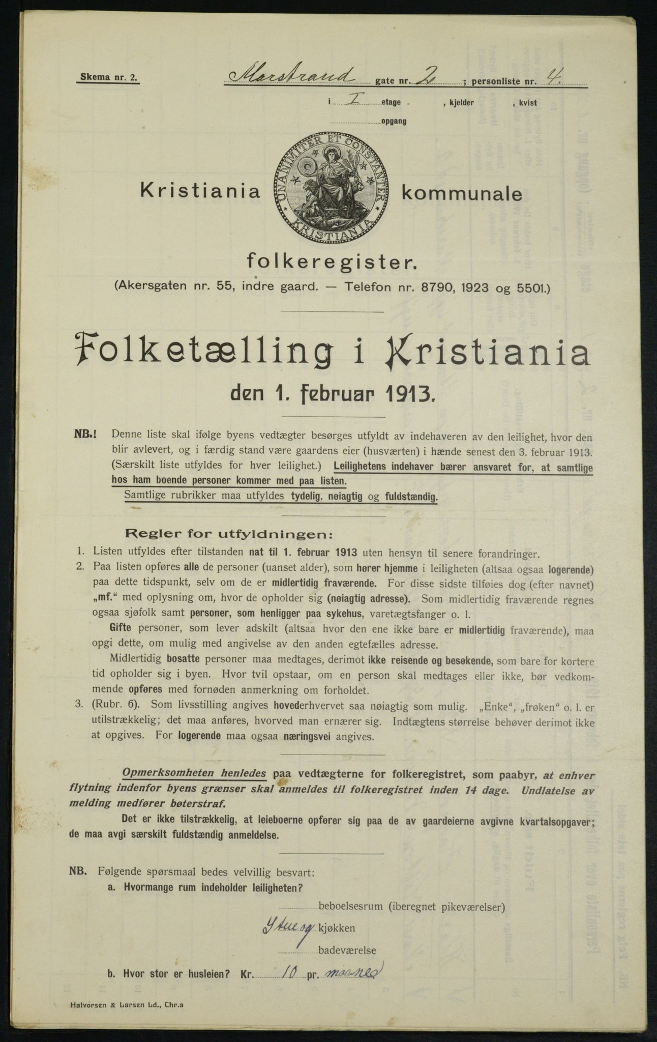 OBA, Municipal Census 1913 for Kristiania, 1913, p. 64509