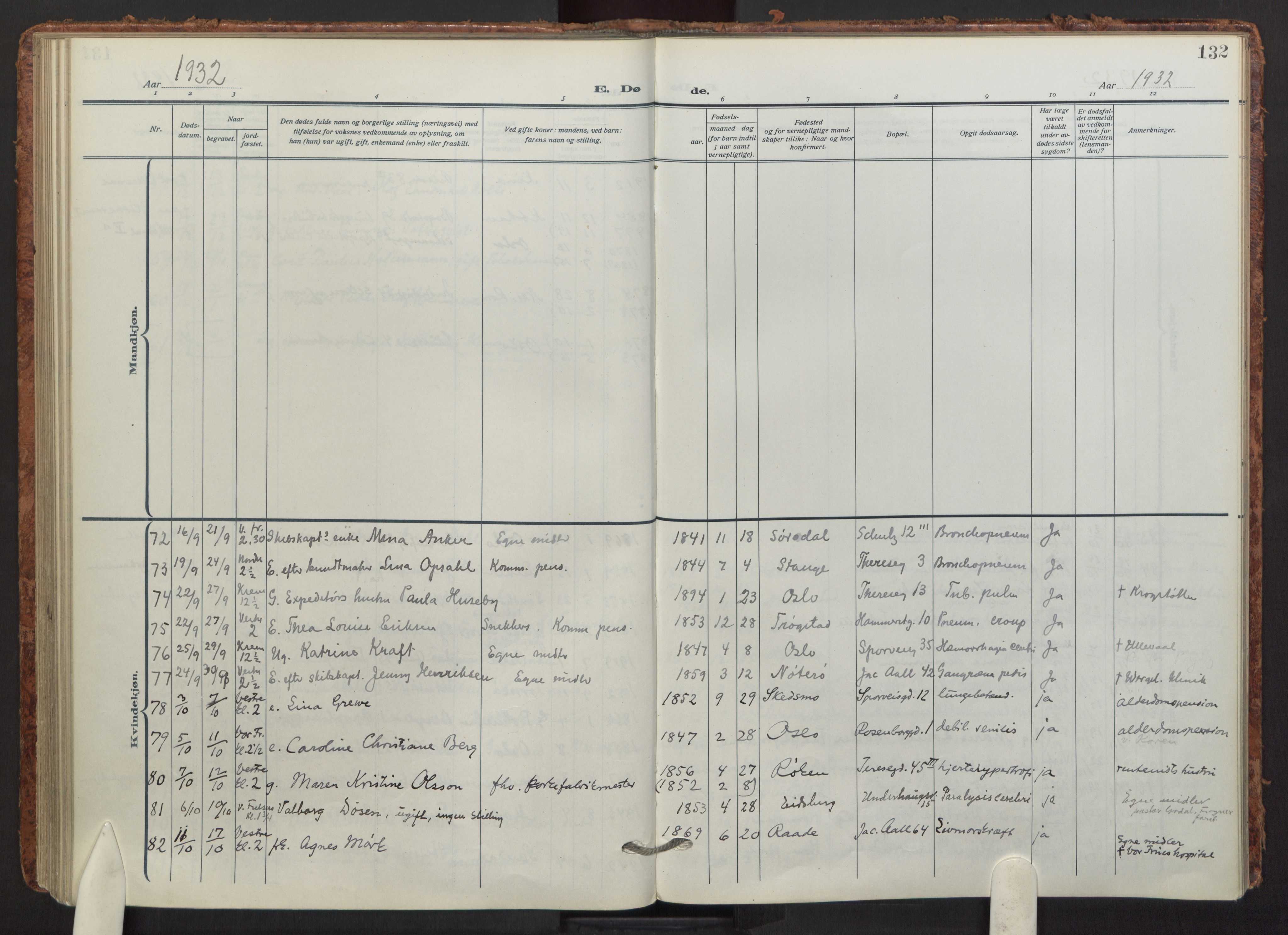 Fagerborg prestekontor Kirkebøker, AV/SAO-A-10844/F/Fa/L0008: Parish register (official) no. 8, 1917-1938, p. 132