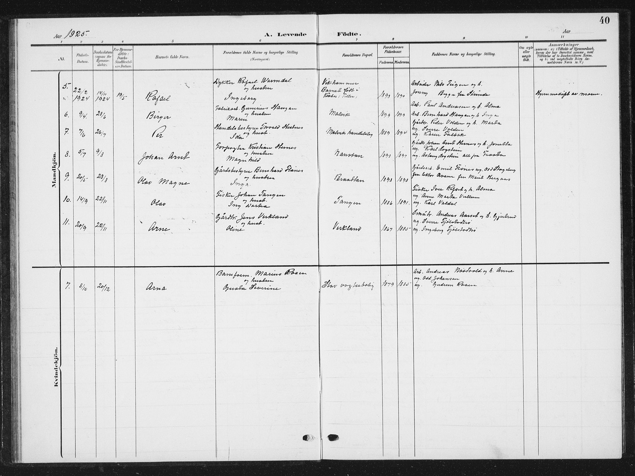 Ministerialprotokoller, klokkerbøker og fødselsregistre - Sør-Trøndelag, SAT/A-1456/616/L0424: Parish register (copy) no. 616C07, 1904-1940, p. 40