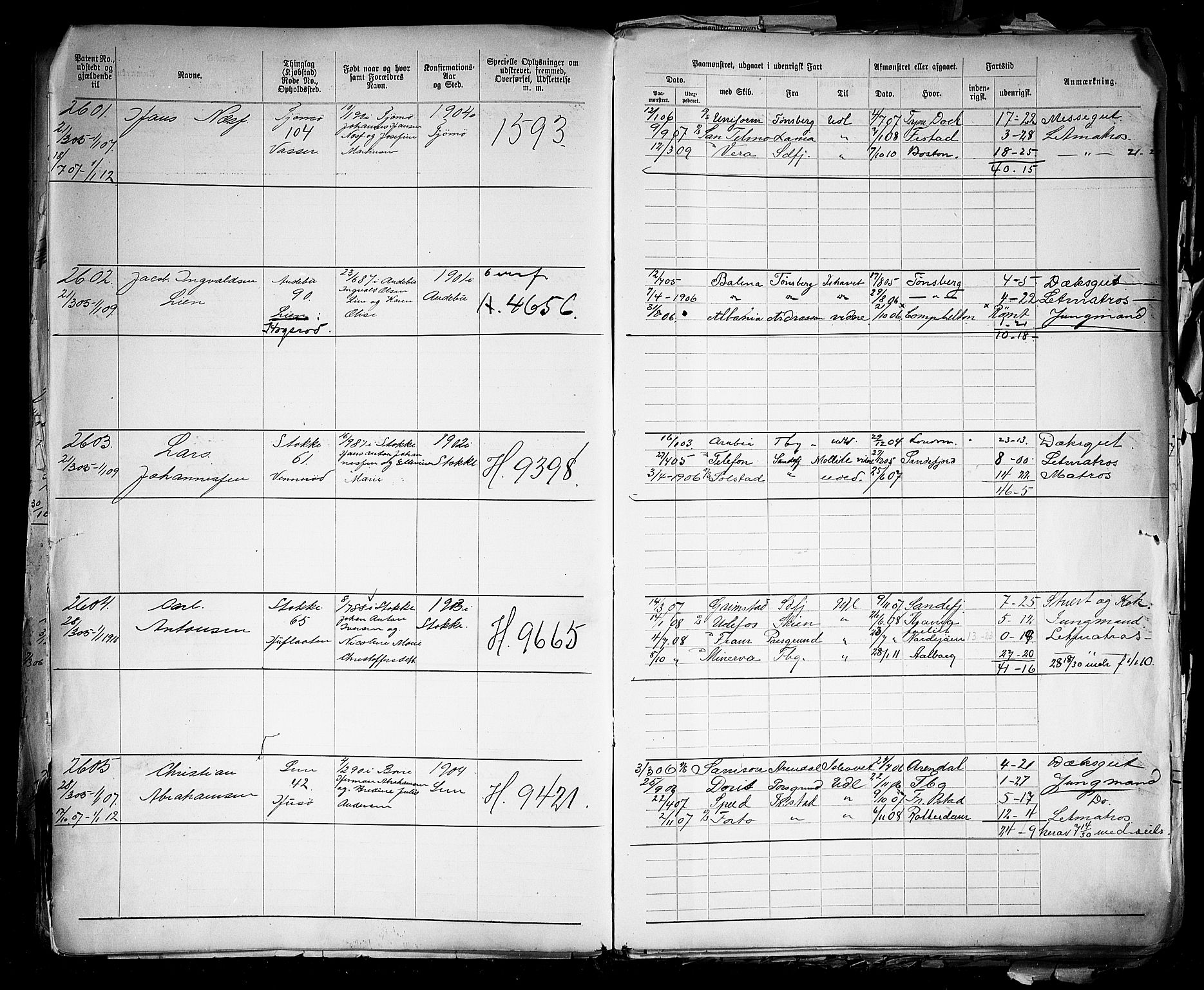 Tønsberg innrulleringskontor, SAKO/A-786/F/Fb/L0005: Annotasjonsrulle Patent nr. 2401-4080, 1904-1910, p. 43