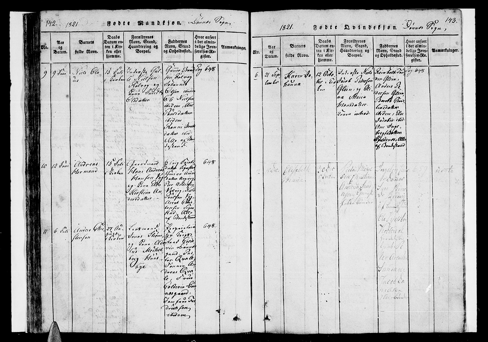 Ministerialprotokoller, klokkerbøker og fødselsregistre - Nordland, AV/SAT-A-1459/838/L0547: Parish register (official) no. 838A05 /2, 1820-1828, p. 142-143