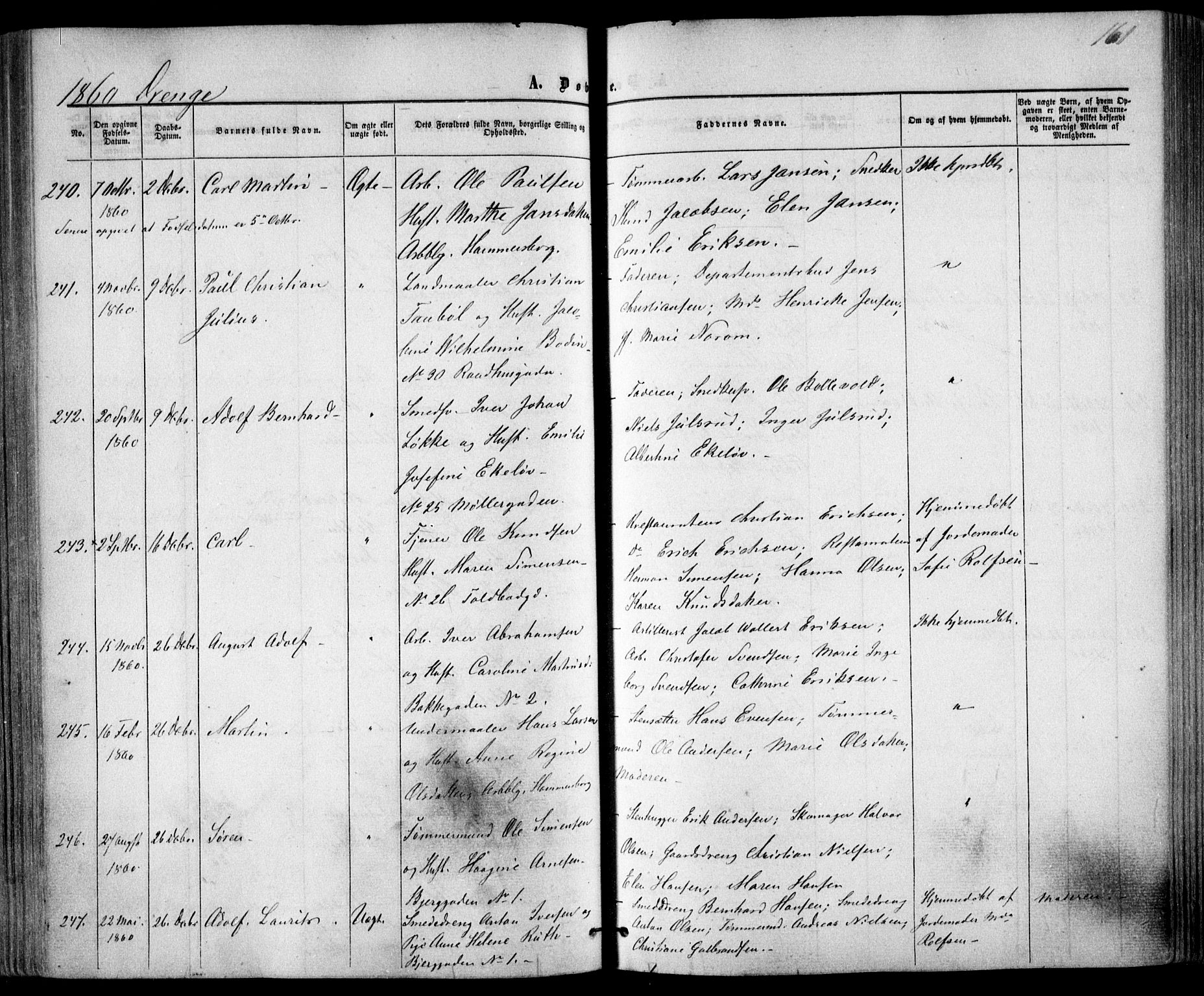 Trefoldighet prestekontor Kirkebøker, AV/SAO-A-10882/F/Fa/L0001: Parish register (official) no. I 1, 1858-1863, p. 161