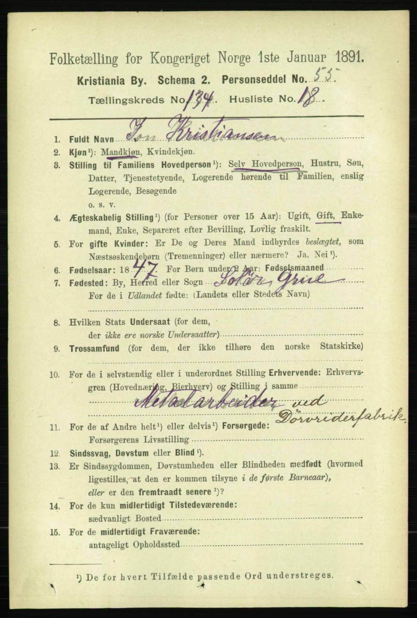 RA, 1891 census for 0301 Kristiania, 1891, p. 73814