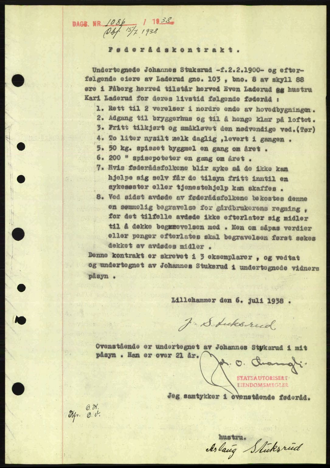 Sør-Gudbrandsdal tingrett, SAH/TING-004/H/Hb/Hbe/L0001: Mortgage book no. B1, 1936-1939, Diary no: : 1086/1938