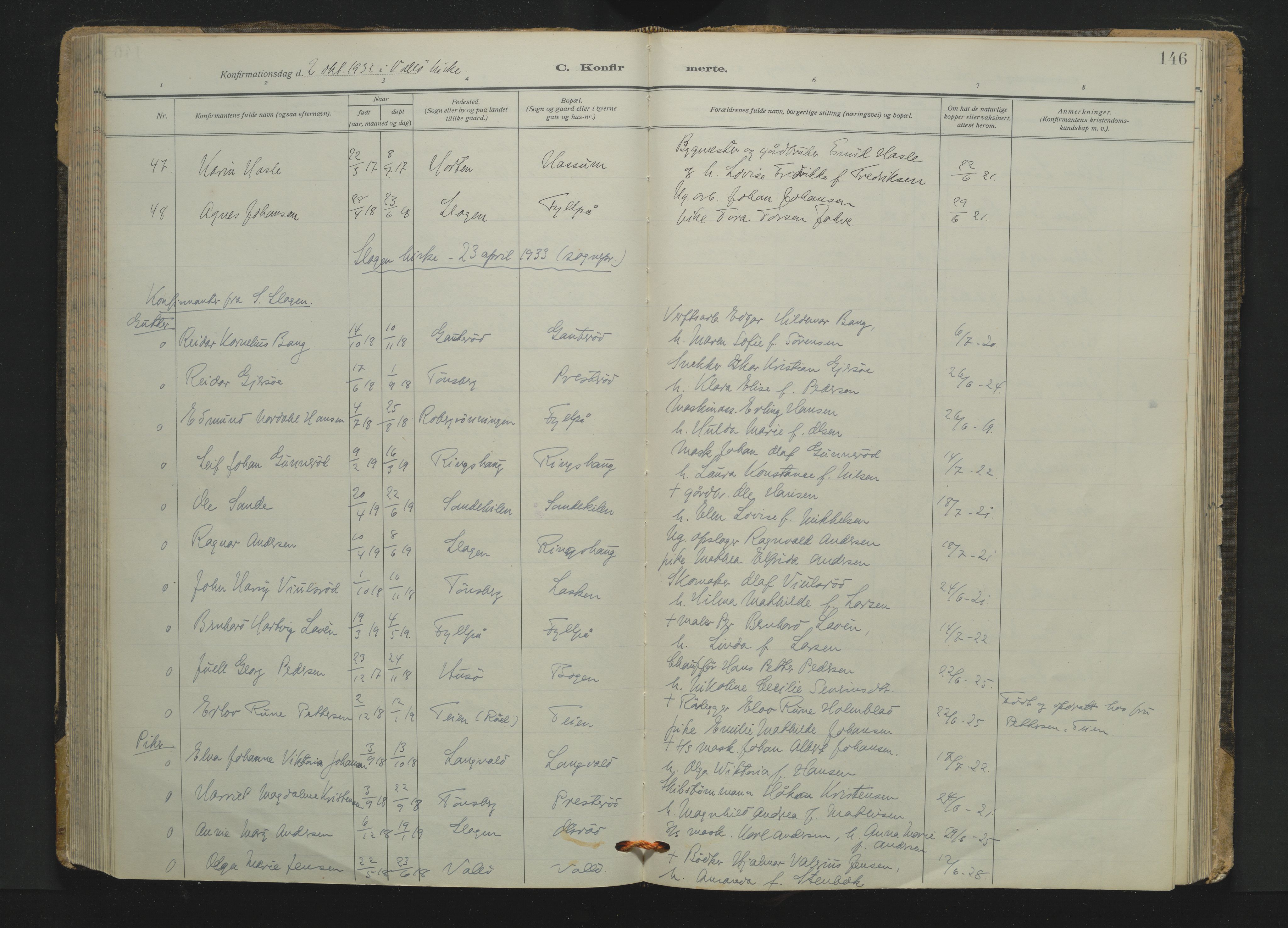 Søndre Slagen kirkebøker, AV/SAKO-A-326/F/Fa/L0001: Parish register (official) no. 1, 1922-1935, p. 146