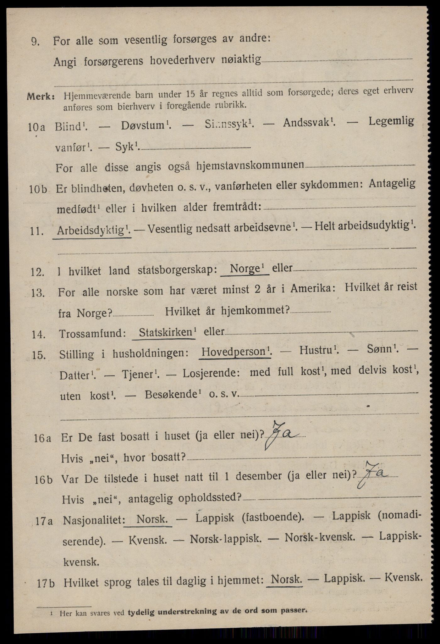 SAT, 1920 census for Sandstad, 1920, p. 350