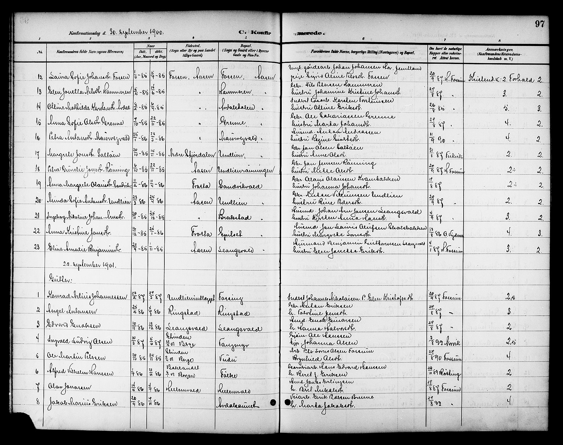 Ministerialprotokoller, klokkerbøker og fødselsregistre - Nord-Trøndelag, AV/SAT-A-1458/714/L0135: Parish register (copy) no. 714C04, 1899-1918, p. 97
