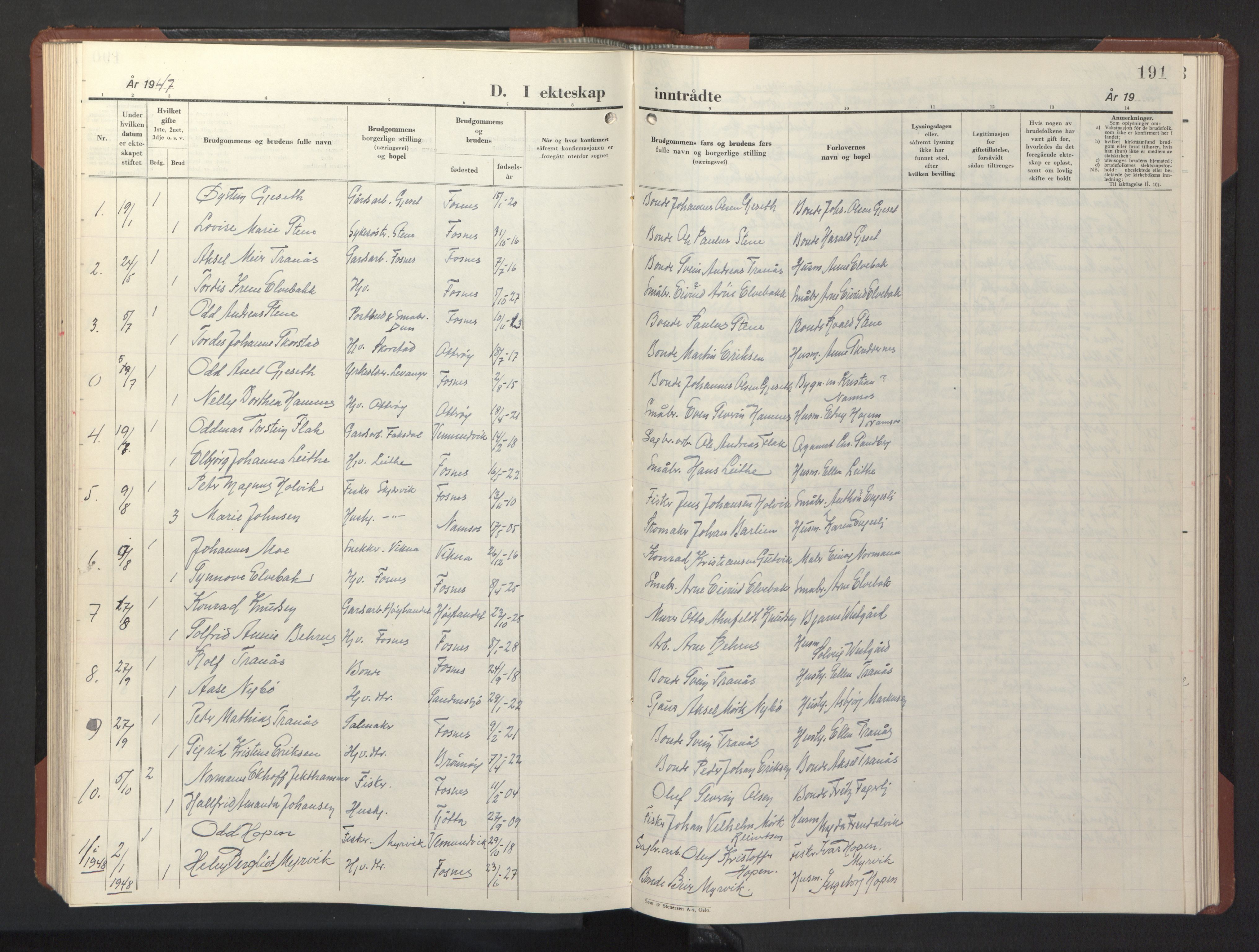 Ministerialprotokoller, klokkerbøker og fødselsregistre - Nord-Trøndelag, SAT/A-1458/773/L0625: Parish register (copy) no. 773C01, 1910-1952, p. 191