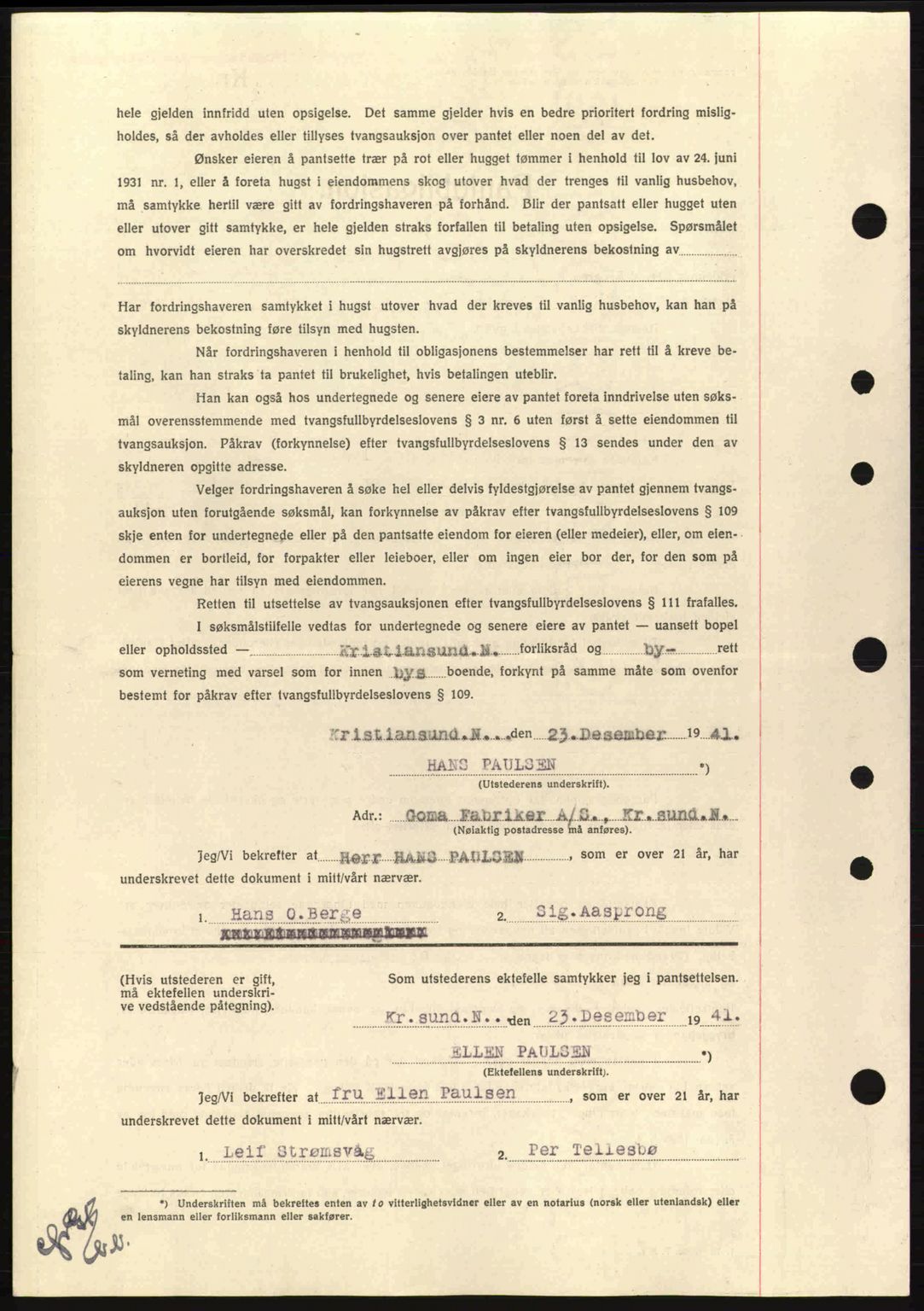 Nordmøre sorenskriveri, SAT/A-4132/1/2/2Ca: Mortgage book no. B88, 1941-1942, Diary no: : 1/1942
