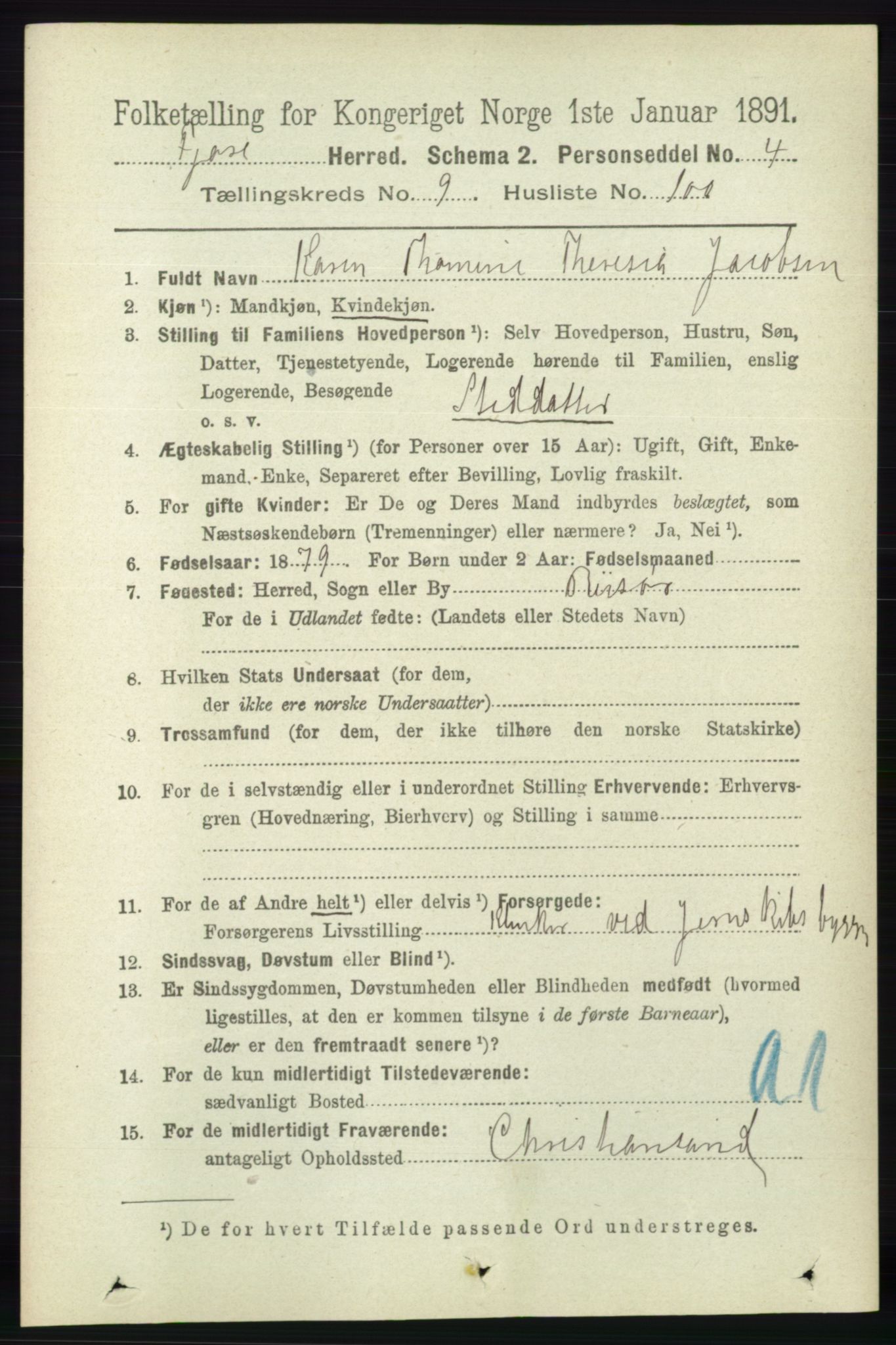 RA, 1891 census for 0923 Fjære, 1891, p. 4909