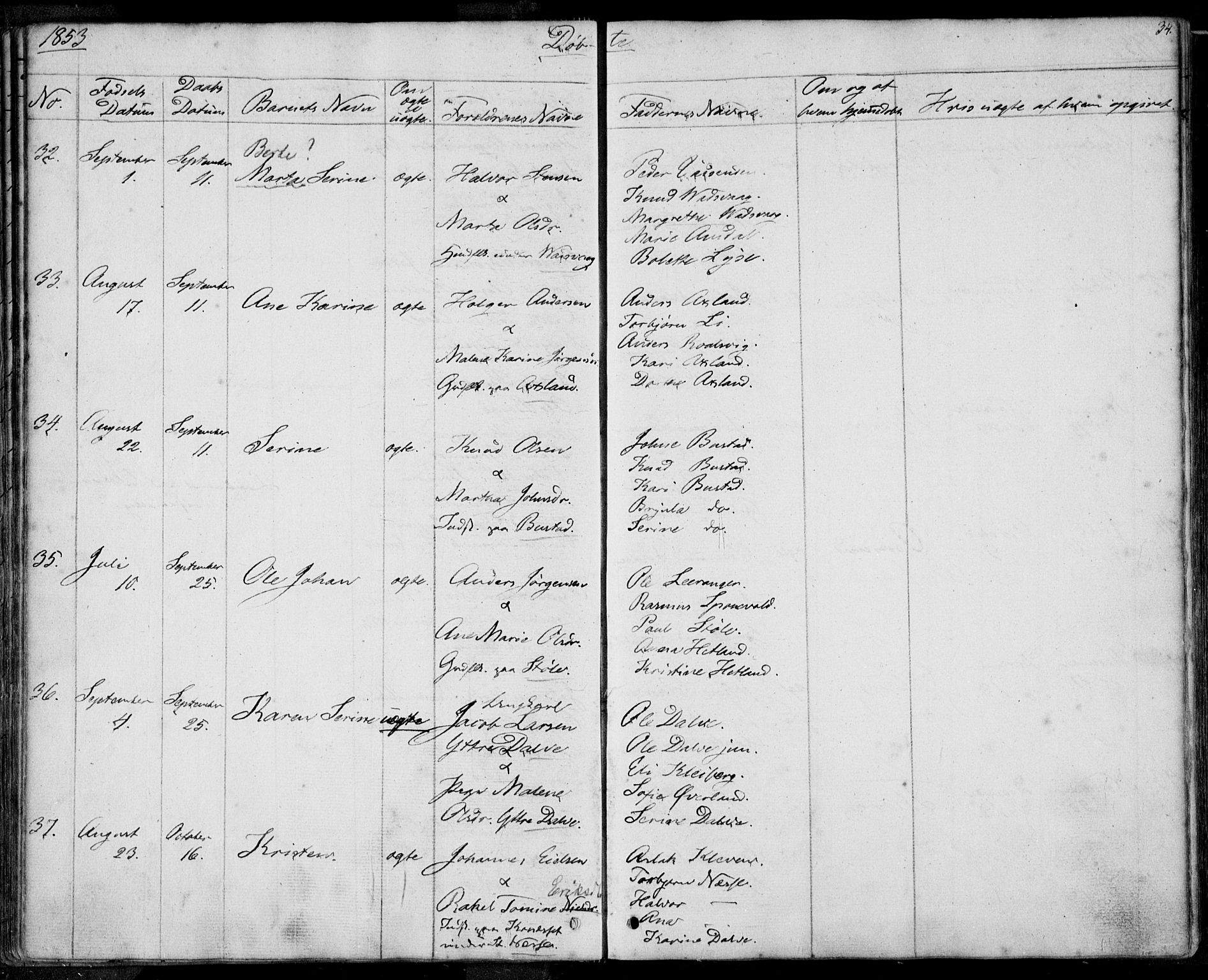 Nedstrand sokneprestkontor, AV/SAST-A-101841/01/IV: Parish register (official) no. A 8, 1839-1860, p. 34