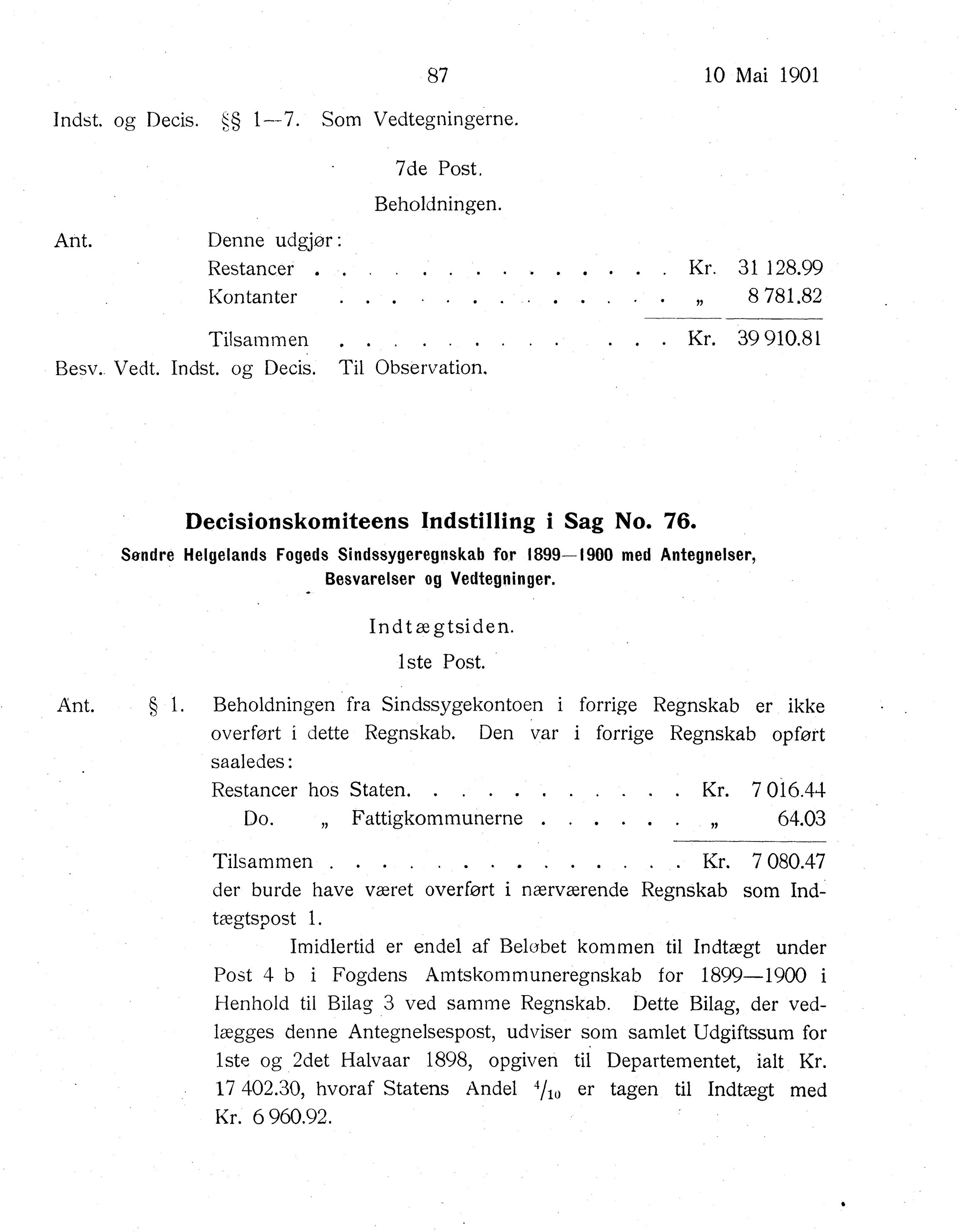 Nordland Fylkeskommune. Fylkestinget, AIN/NFK-17/176/A/Ac/L0024: Fylkestingsforhandlinger 1901, 1901