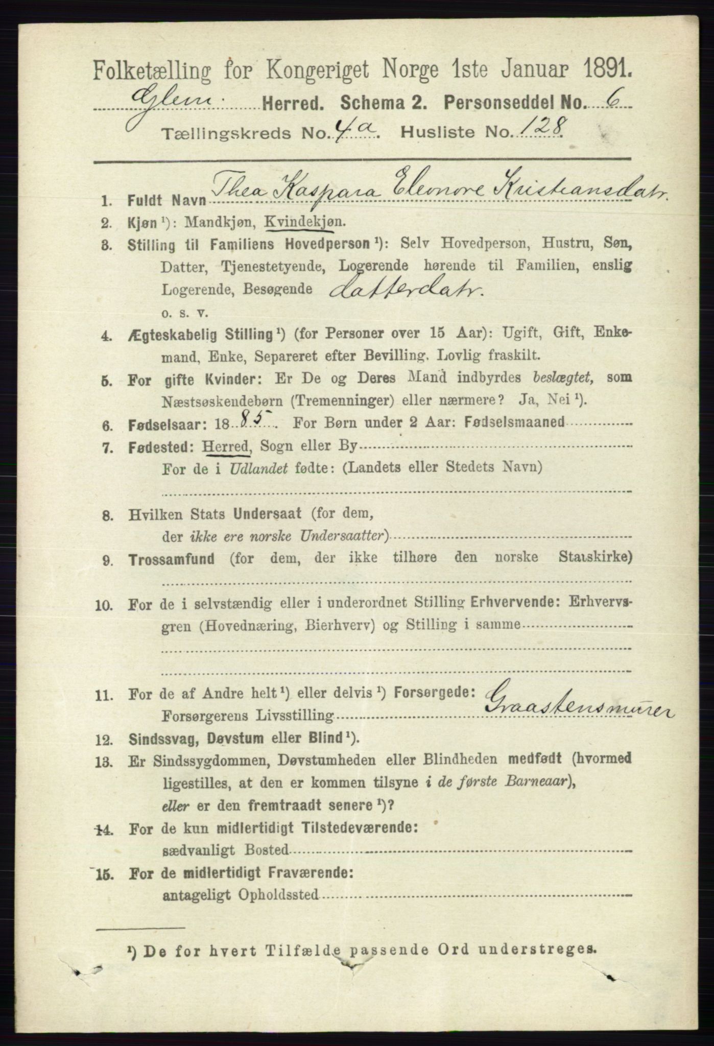 RA, 1891 census for 0132 Glemmen, 1891, p. 4732