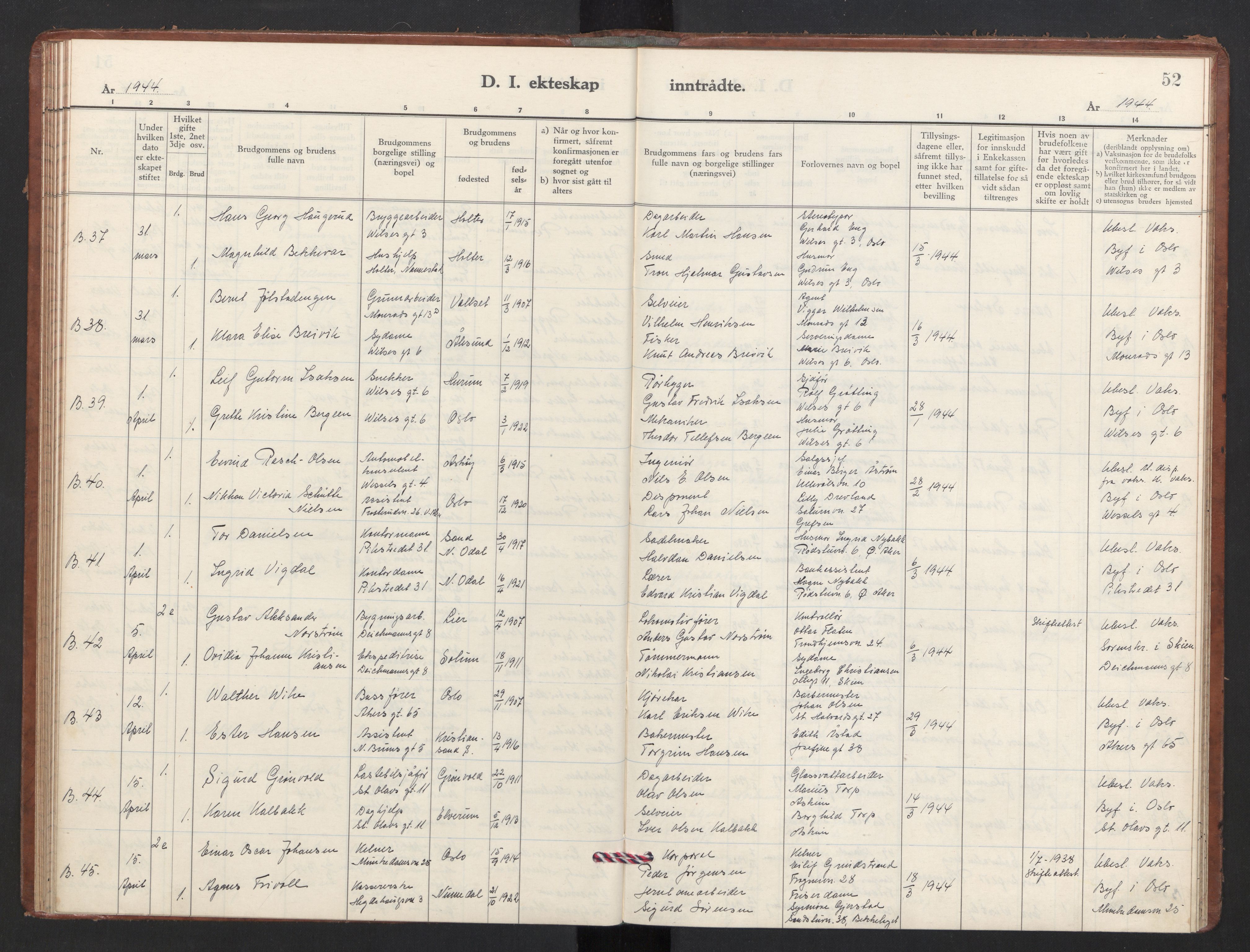 Trefoldighet prestekontor Kirkebøker, AV/SAO-A-10882/F/Fg/L0003: Parish register (official) no. VII 3, 1940-1948, p. 52