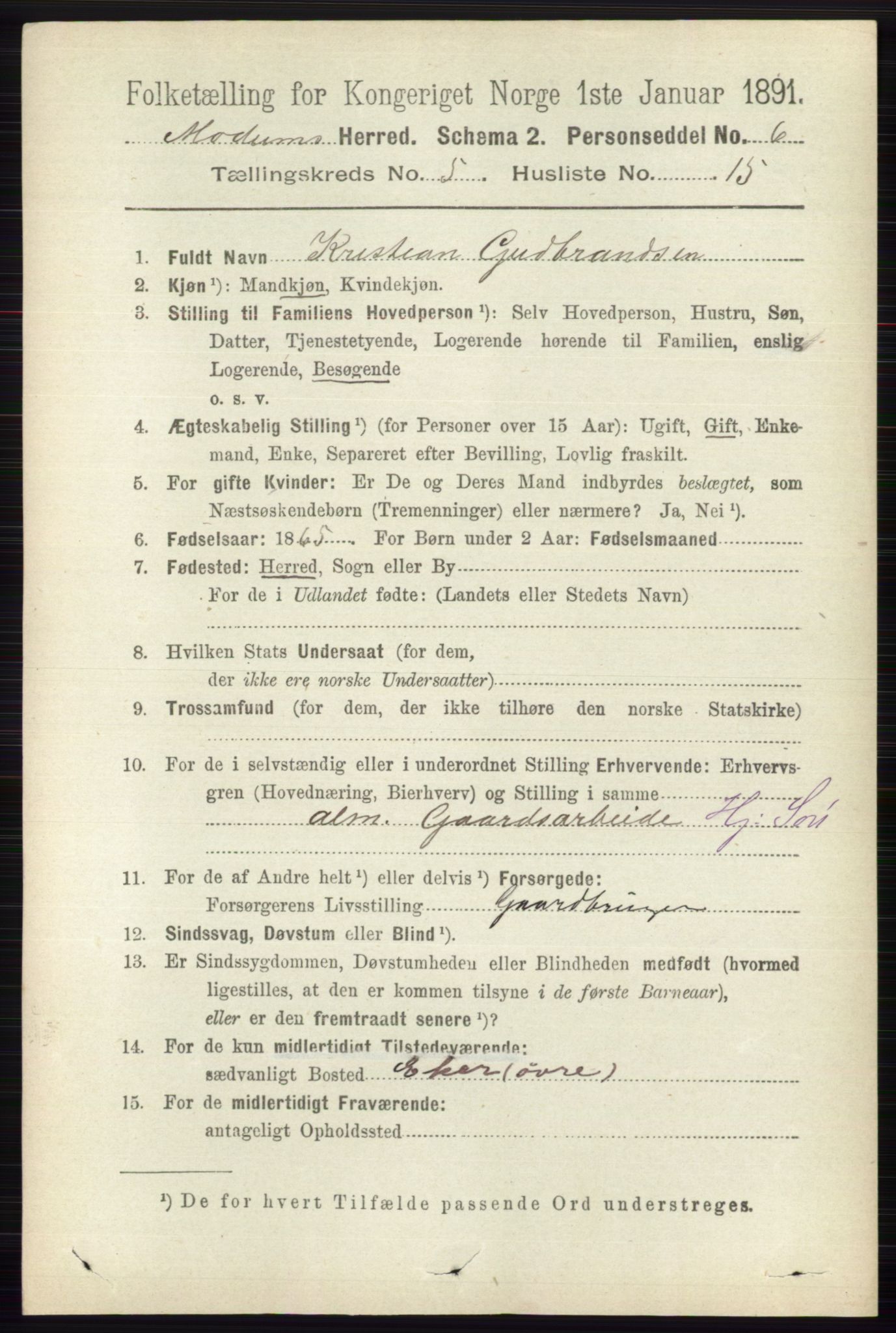 RA, 1891 census for 0623 Modum, 1891, p. 1557