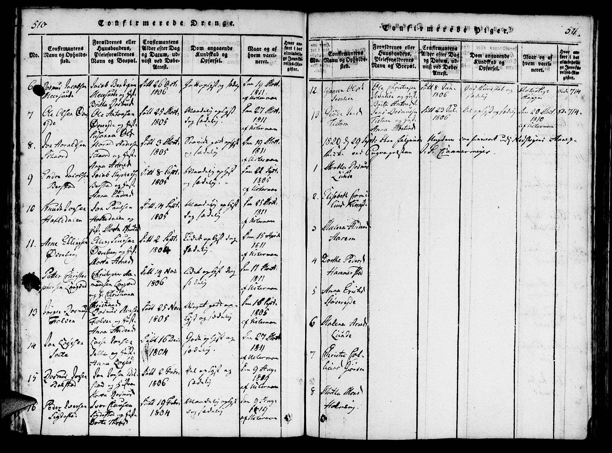 Innvik sokneprestembete, AV/SAB-A-80501: Parish register (official) no. A 2, 1816-1821, p. 510-511