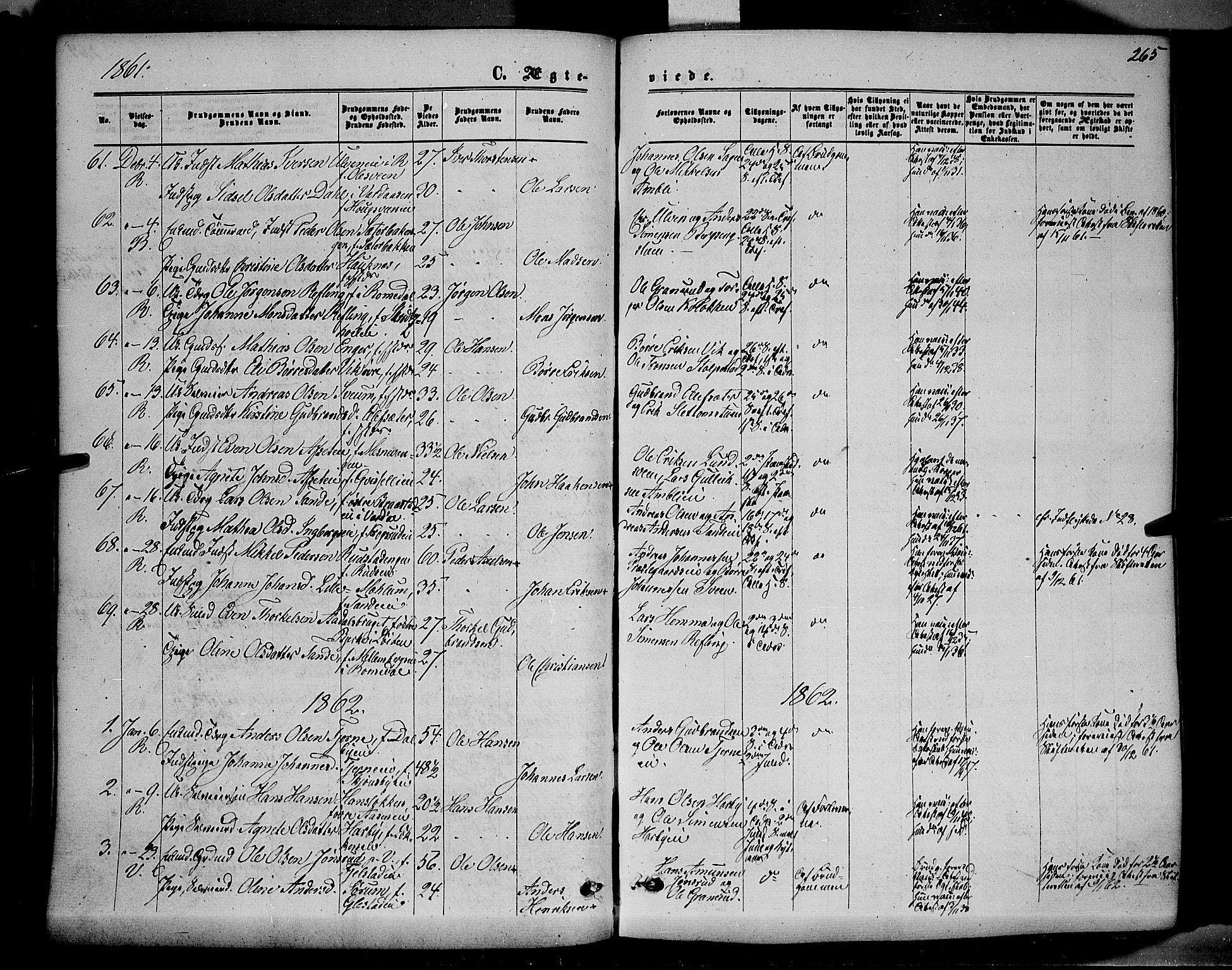 Ringsaker prestekontor, SAH/PREST-014/K/Ka/L0010: Parish register (official) no. 10, 1861-1869, p. 265