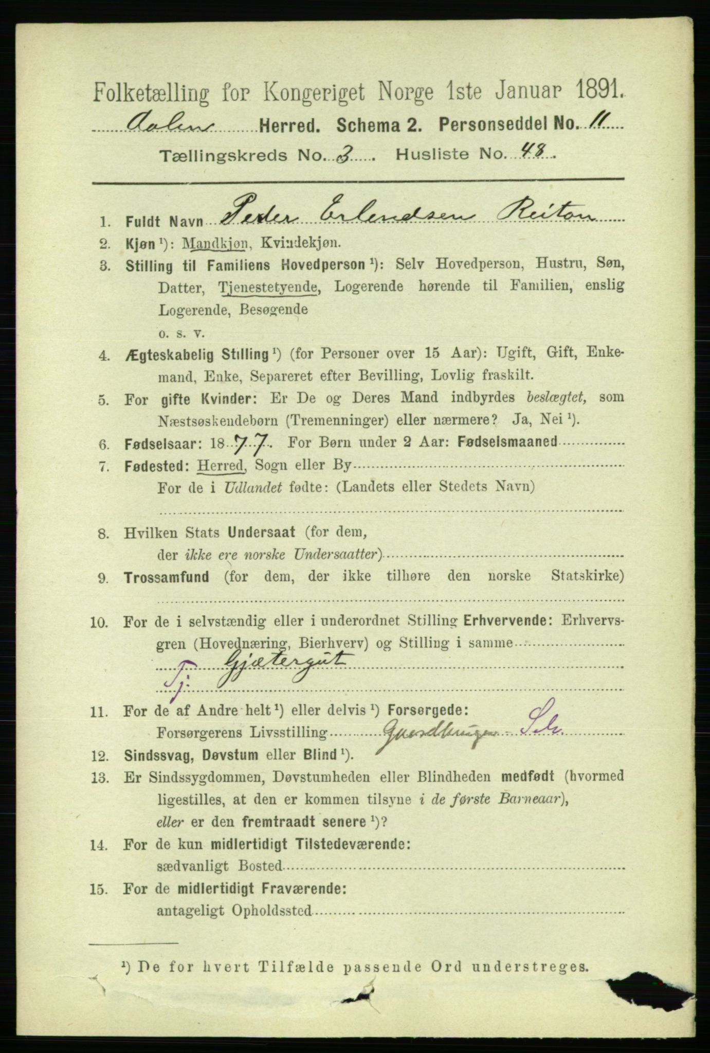 RA, 1891 census for 1644 Ålen, 1891, p. 1120