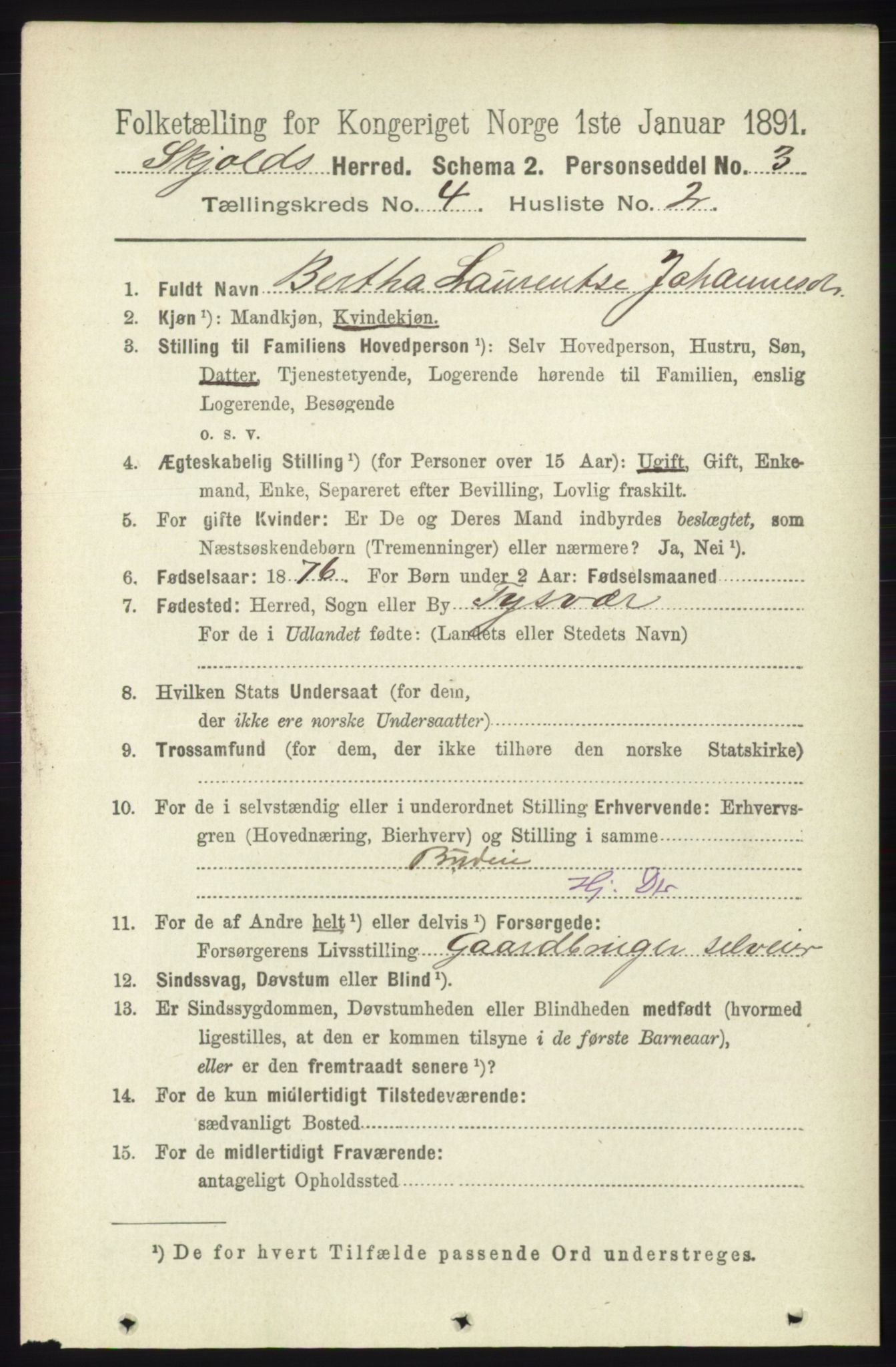 RA, 1891 census for 1154 Skjold, 1891, p. 558