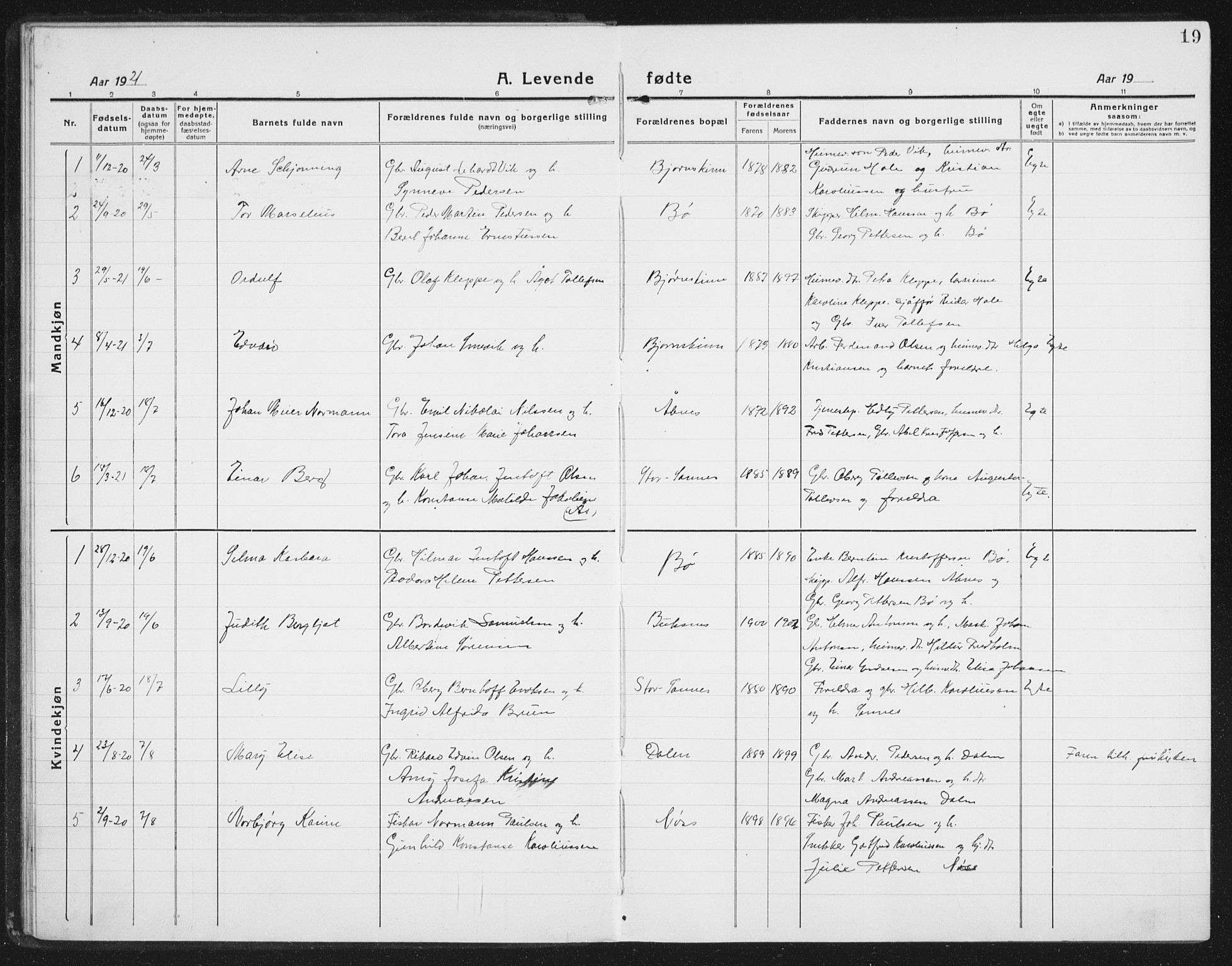 Ministerialprotokoller, klokkerbøker og fødselsregistre - Nordland, SAT/A-1459/898/L1428: Parish register (copy) no. 898C03, 1918-1938, p. 19