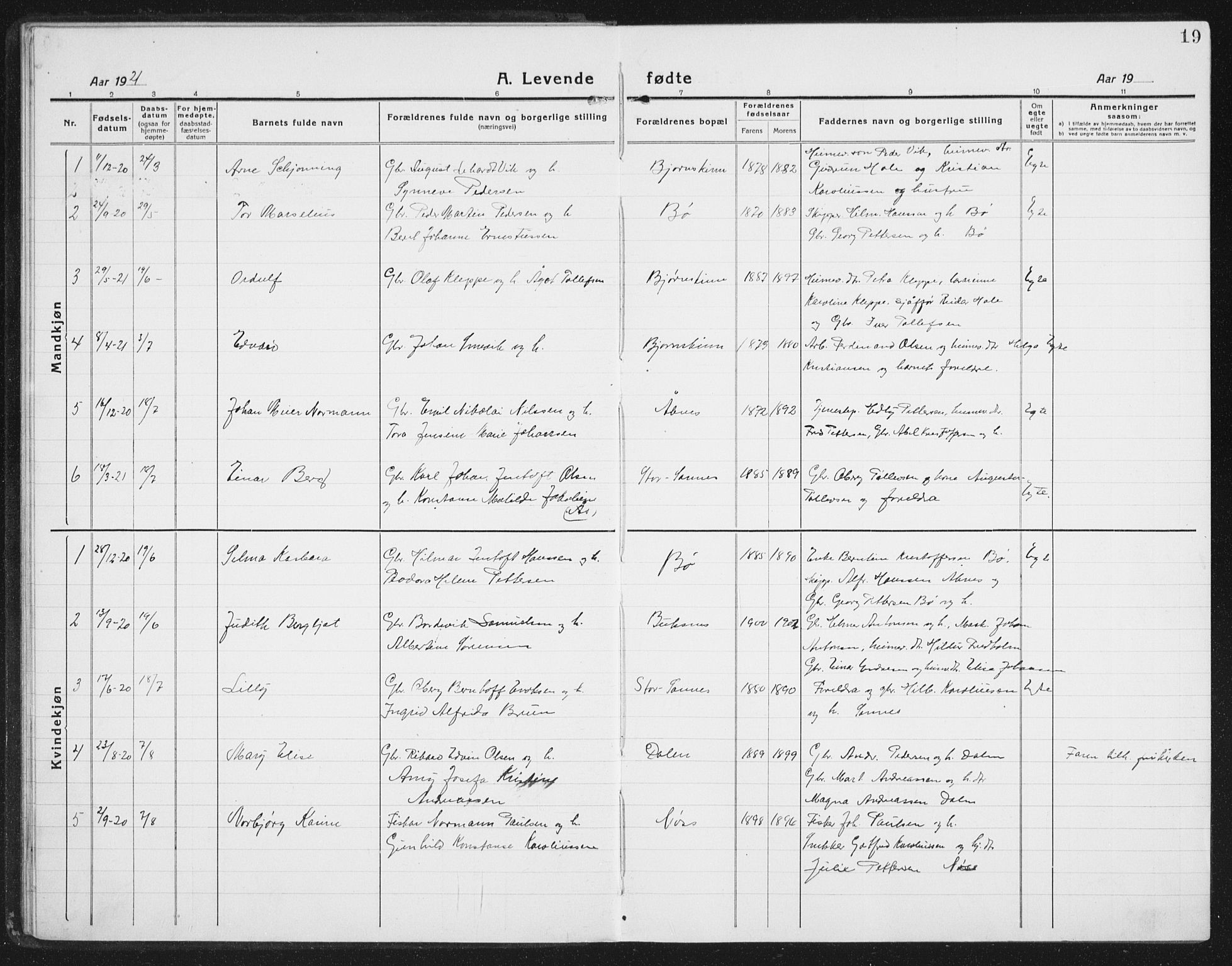 Ministerialprotokoller, klokkerbøker og fødselsregistre - Nordland, AV/SAT-A-1459/898/L1428: Parish register (copy) no. 898C03, 1918-1938, p. 19
