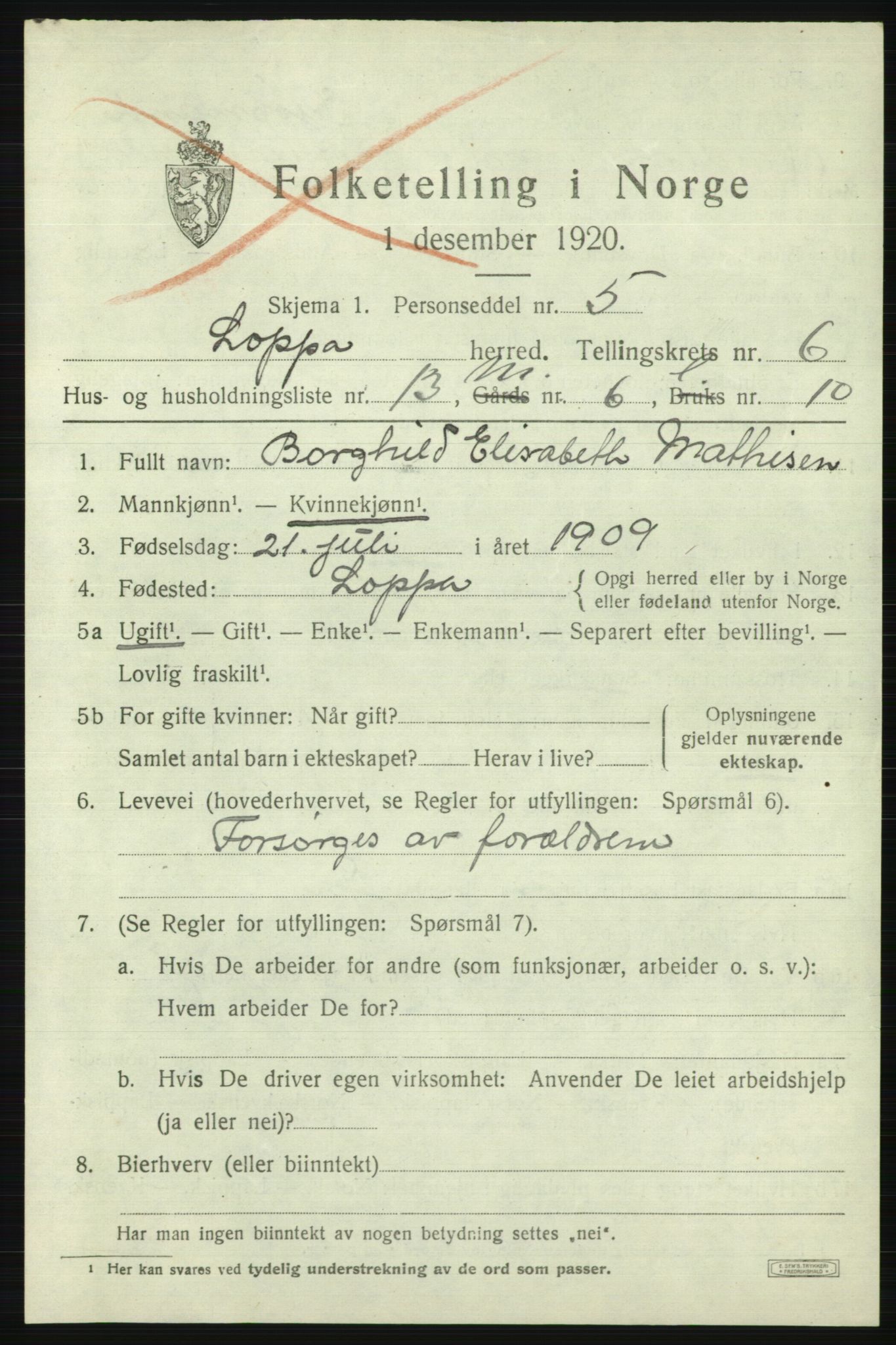 SATØ, 1920 census for Loppa, 1920, p. 2682