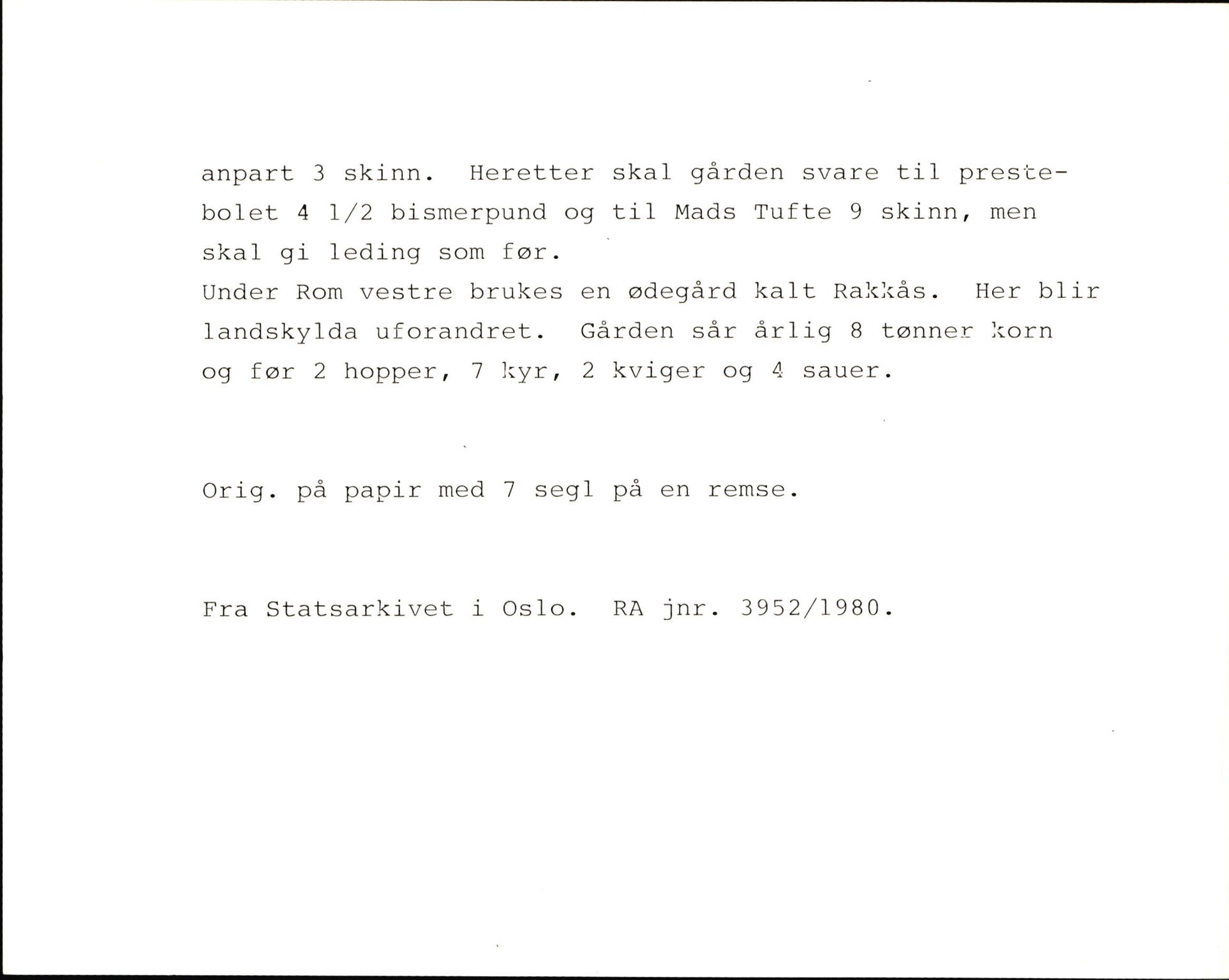 Riksarkivets diplomsamling, AV/RA-EA-5965/F35/F35k/L0002: Regestsedler: Prestearkiver fra Hedmark, Oppland, Buskerud og Vestfold, p. 760