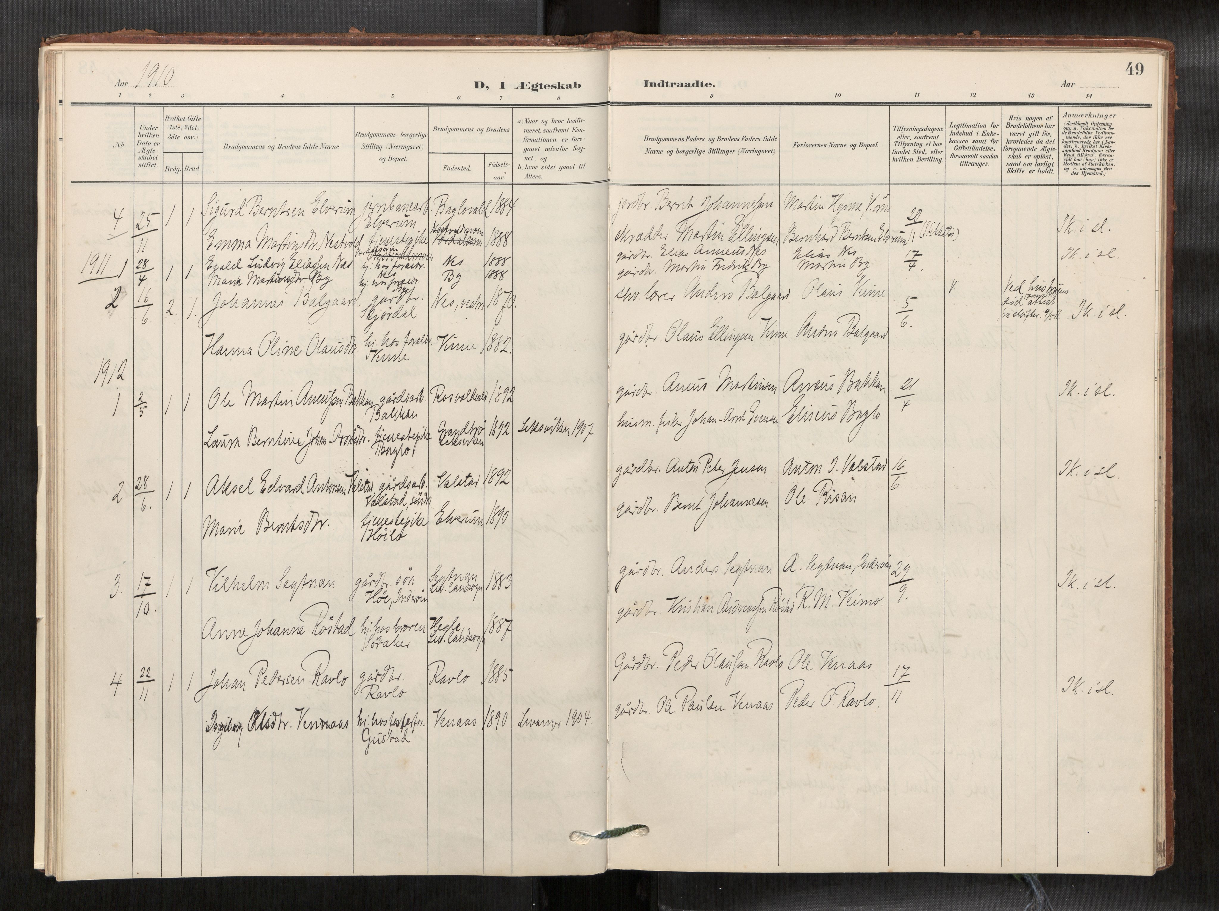Verdal sokneprestkontor, SAT/A-1156/2/H/Haa/L0003: Parish register (official) no. 3, 1907-1921, p. 49