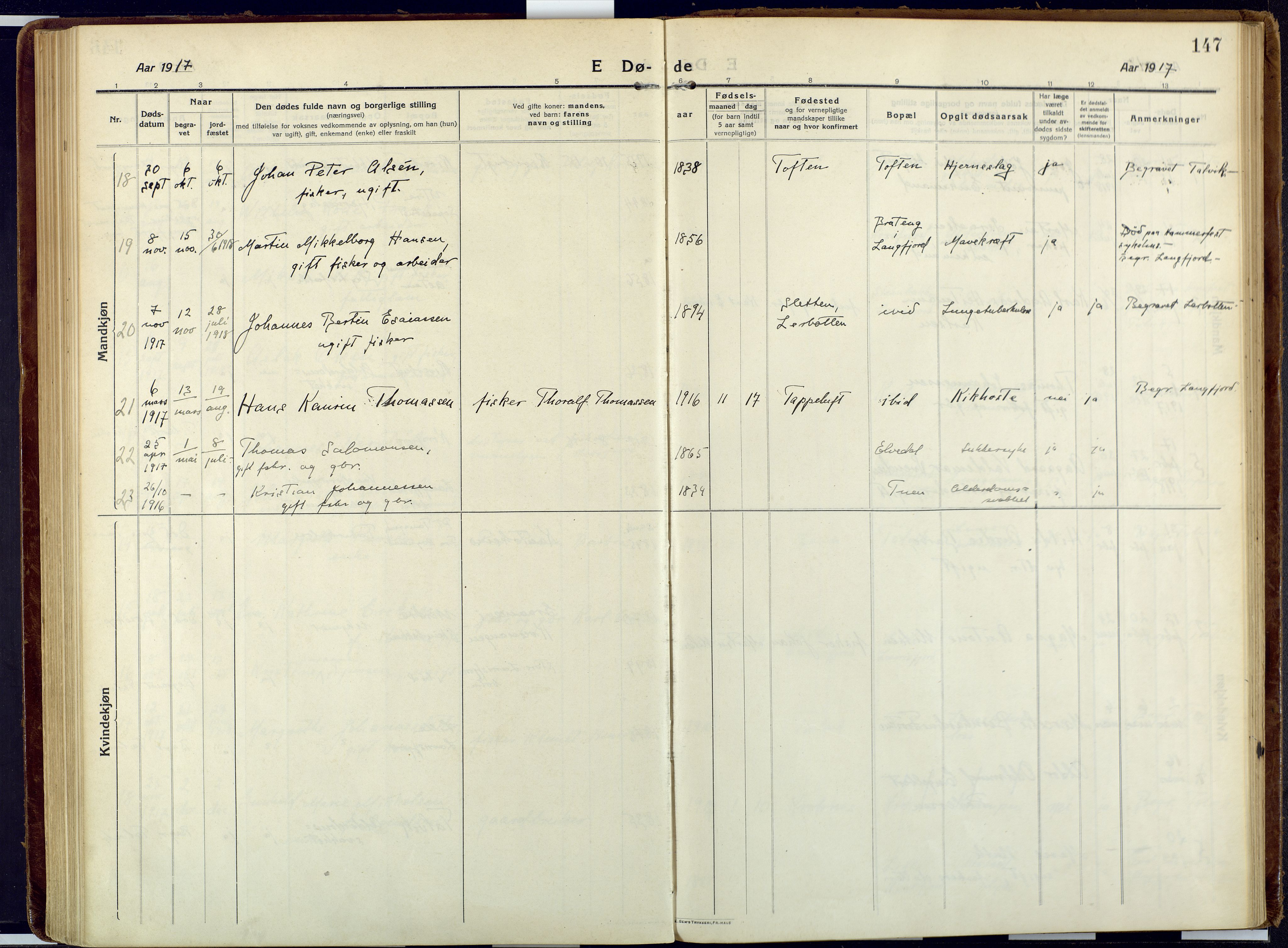 Talvik sokneprestkontor, SATØ/S-1337/H/Ha/L0018kirke: Parish register (official) no. 18, 1915-1924, p. 147