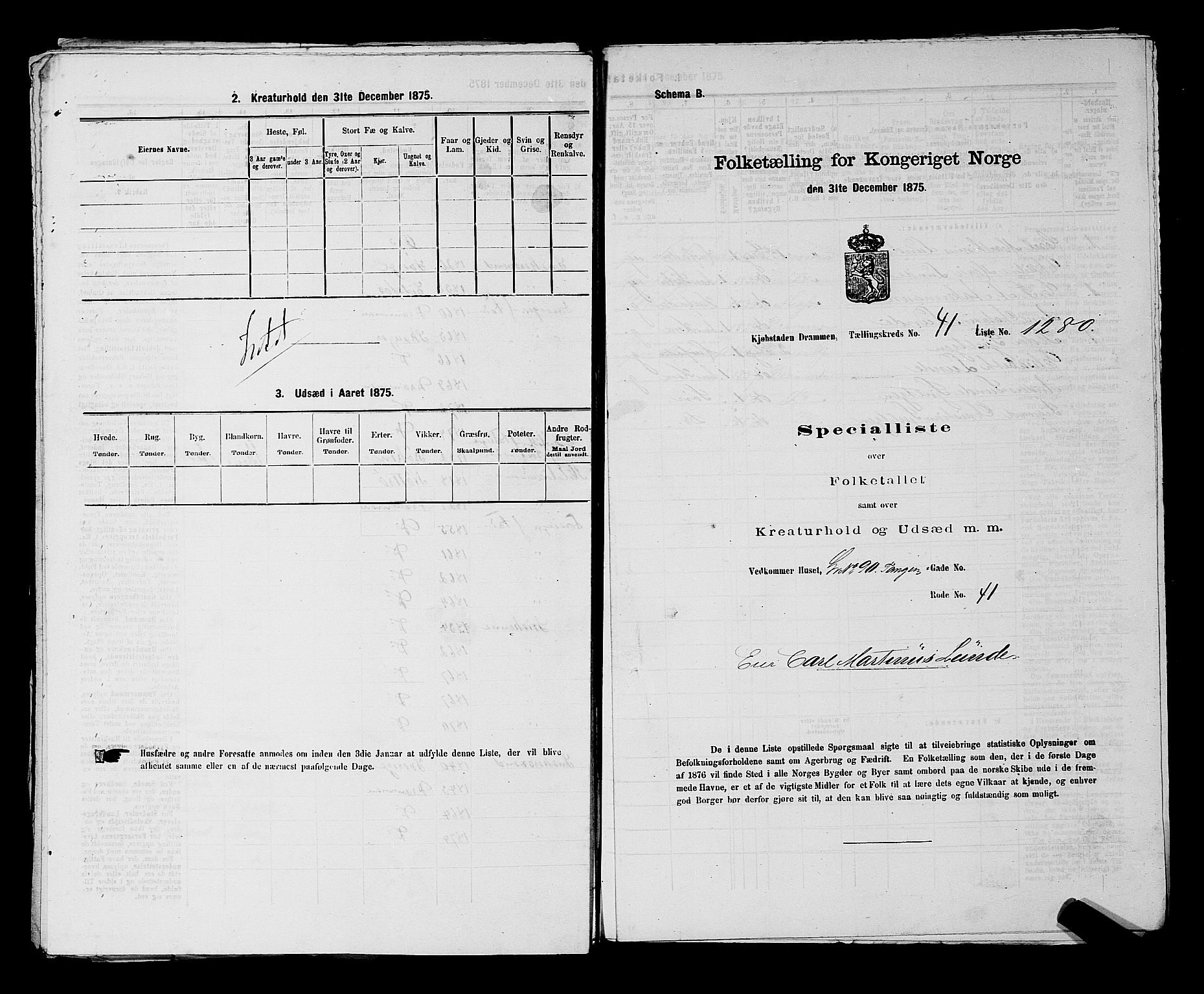 SAKO, 1875 census for 0602 Drammen, 1875, p. 3495