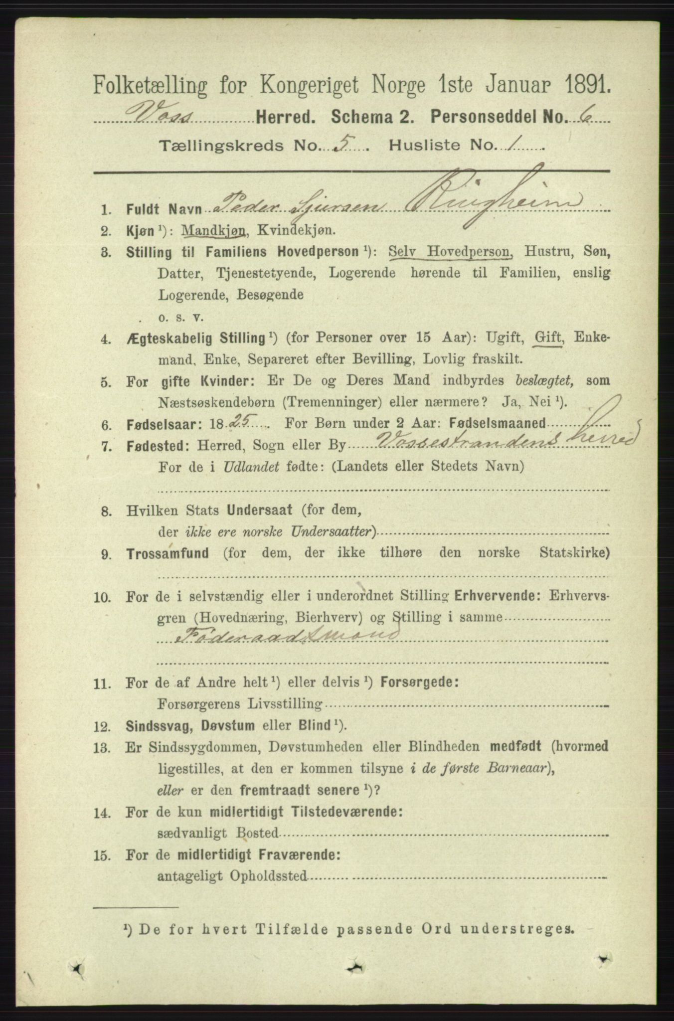 RA, 1891 census for 1235 Voss, 1891, p. 2707