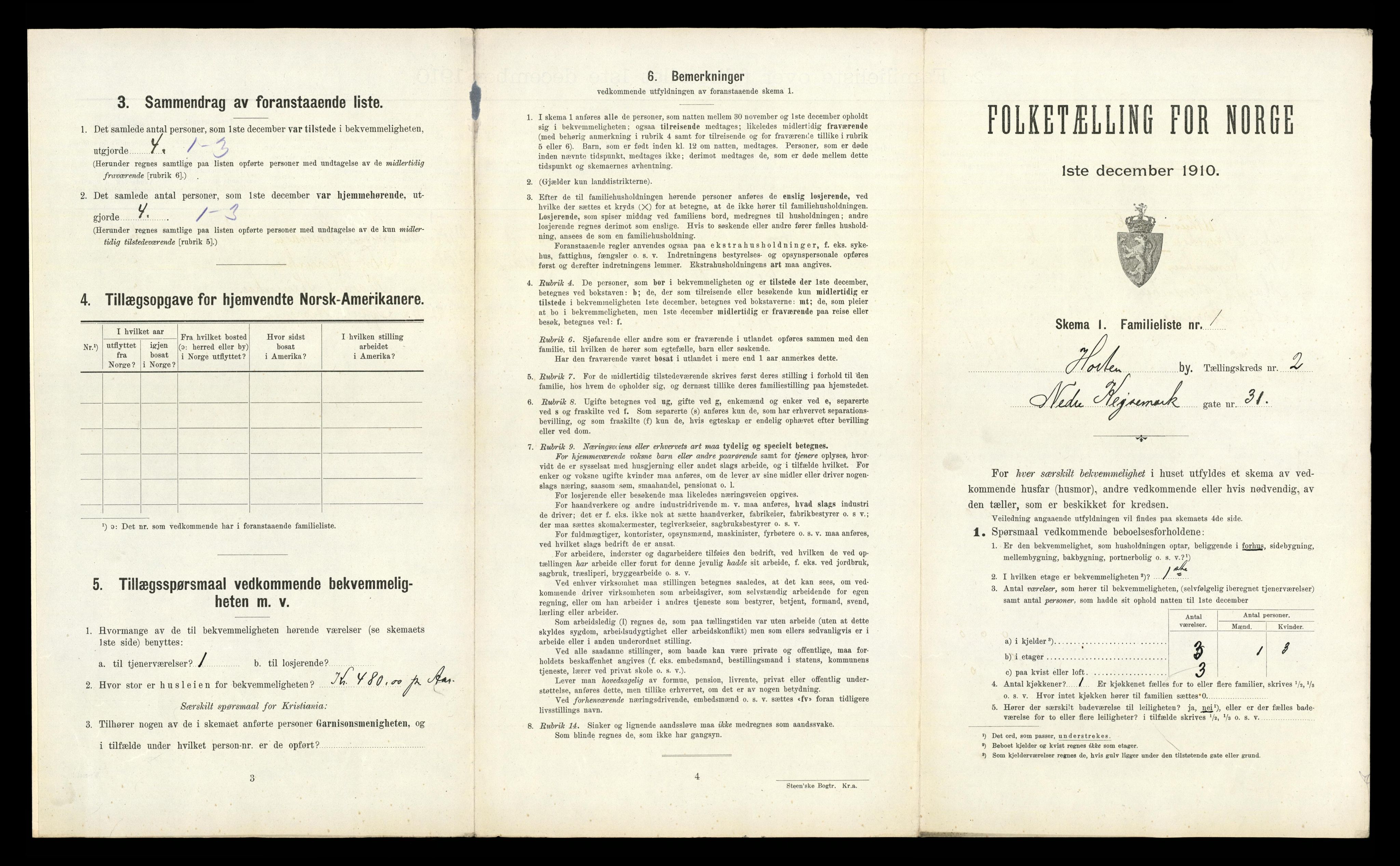 RA, 1910 census for Horten, 1910, p. 2382