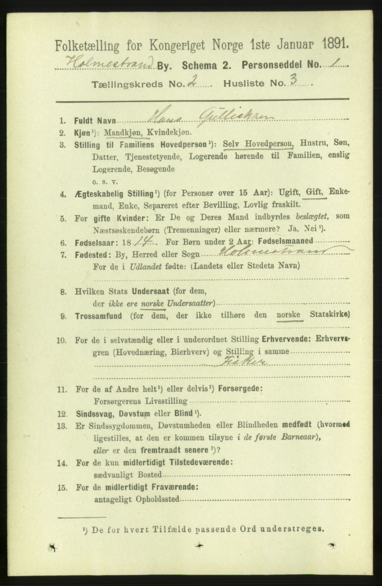 RA, 1891 census for 0702 Holmestrand, 1891, p. 1075