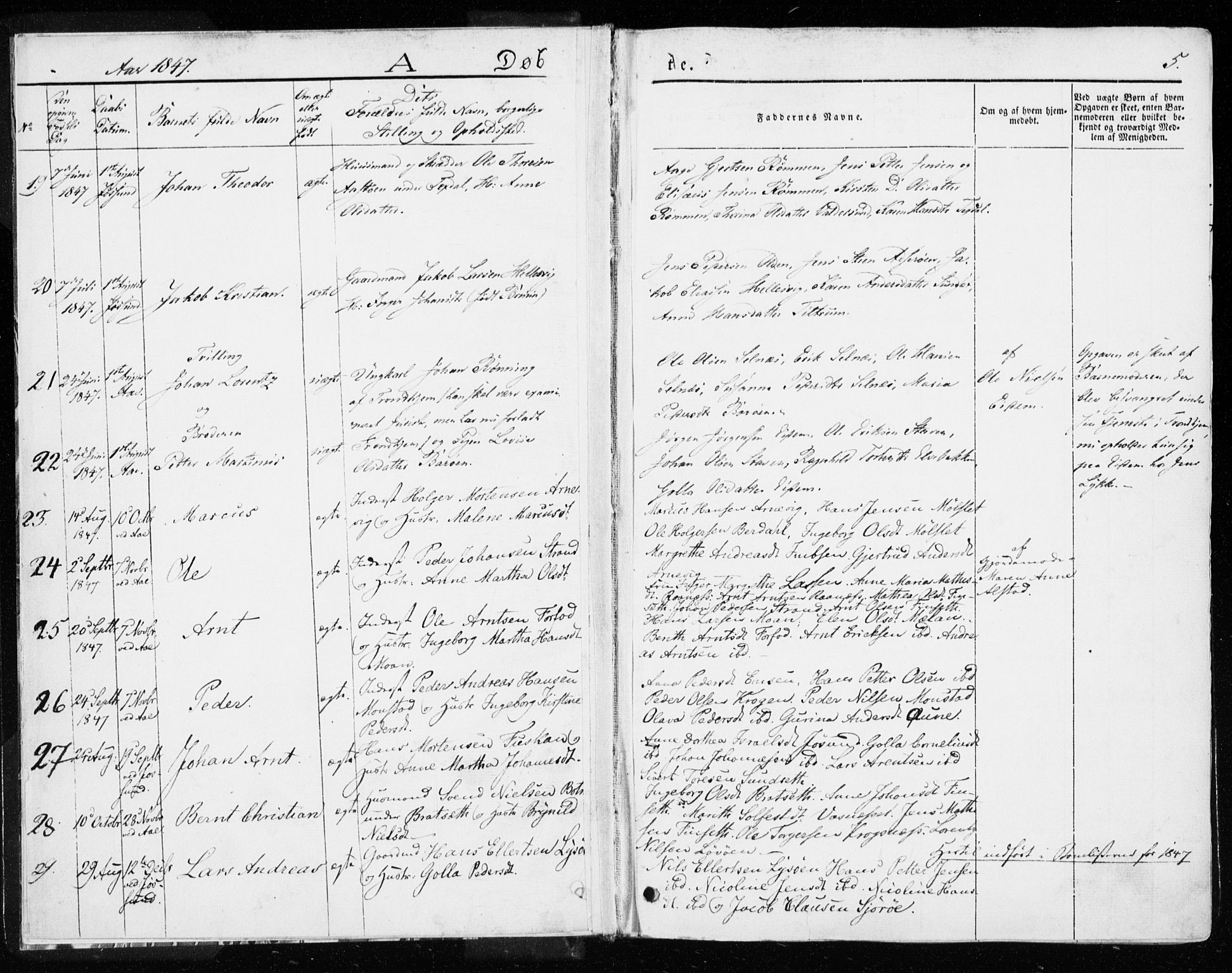 Ministerialprotokoller, klokkerbøker og fødselsregistre - Sør-Trøndelag, SAT/A-1456/655/L0677: Parish register (official) no. 655A06, 1847-1860, p. 5