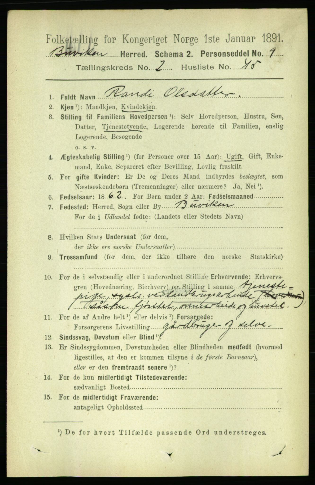 RA, 1891 census for 1656 Buvik, 1891, p. 837