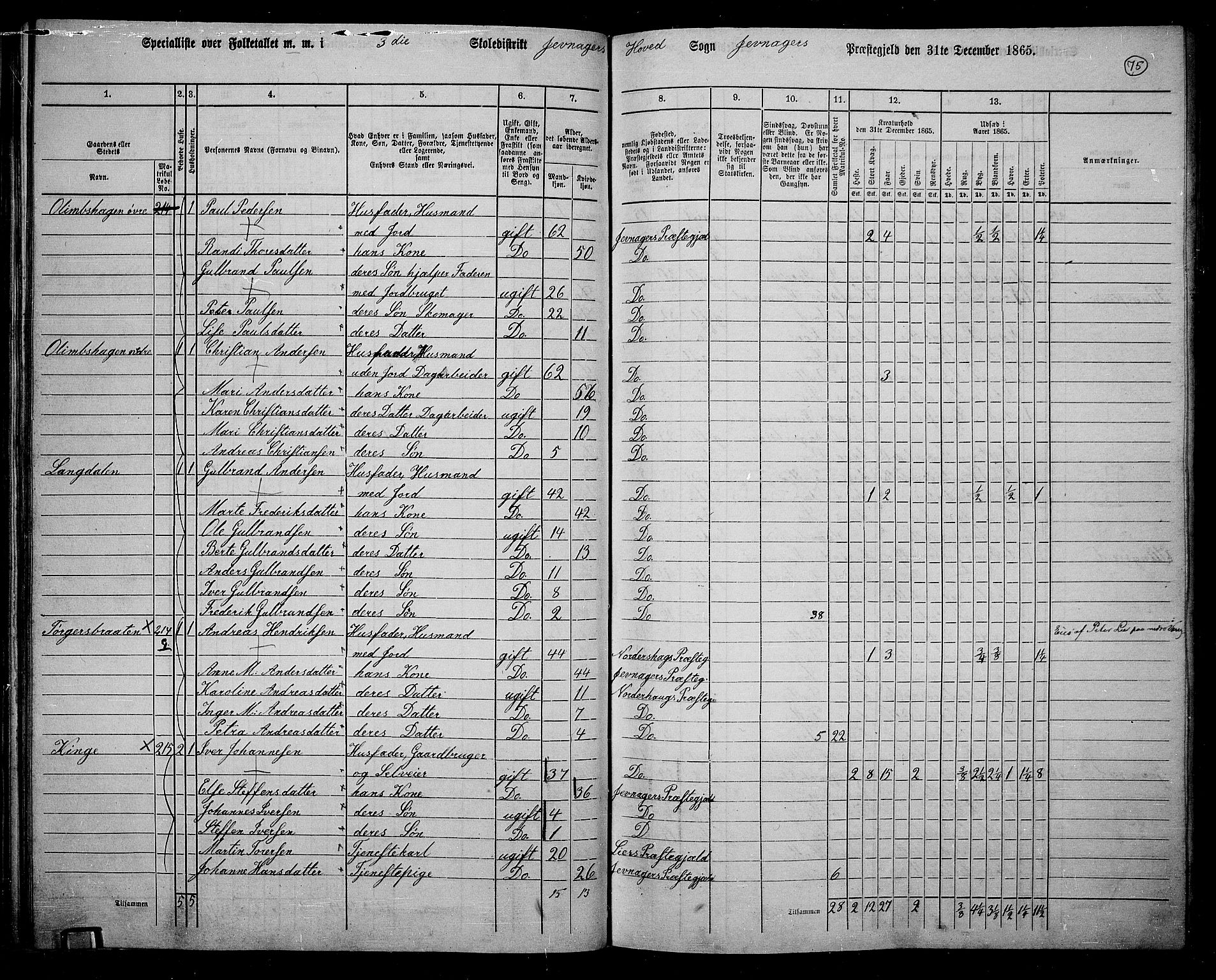 RA, 1865 census for Jevnaker, 1865, p. 73