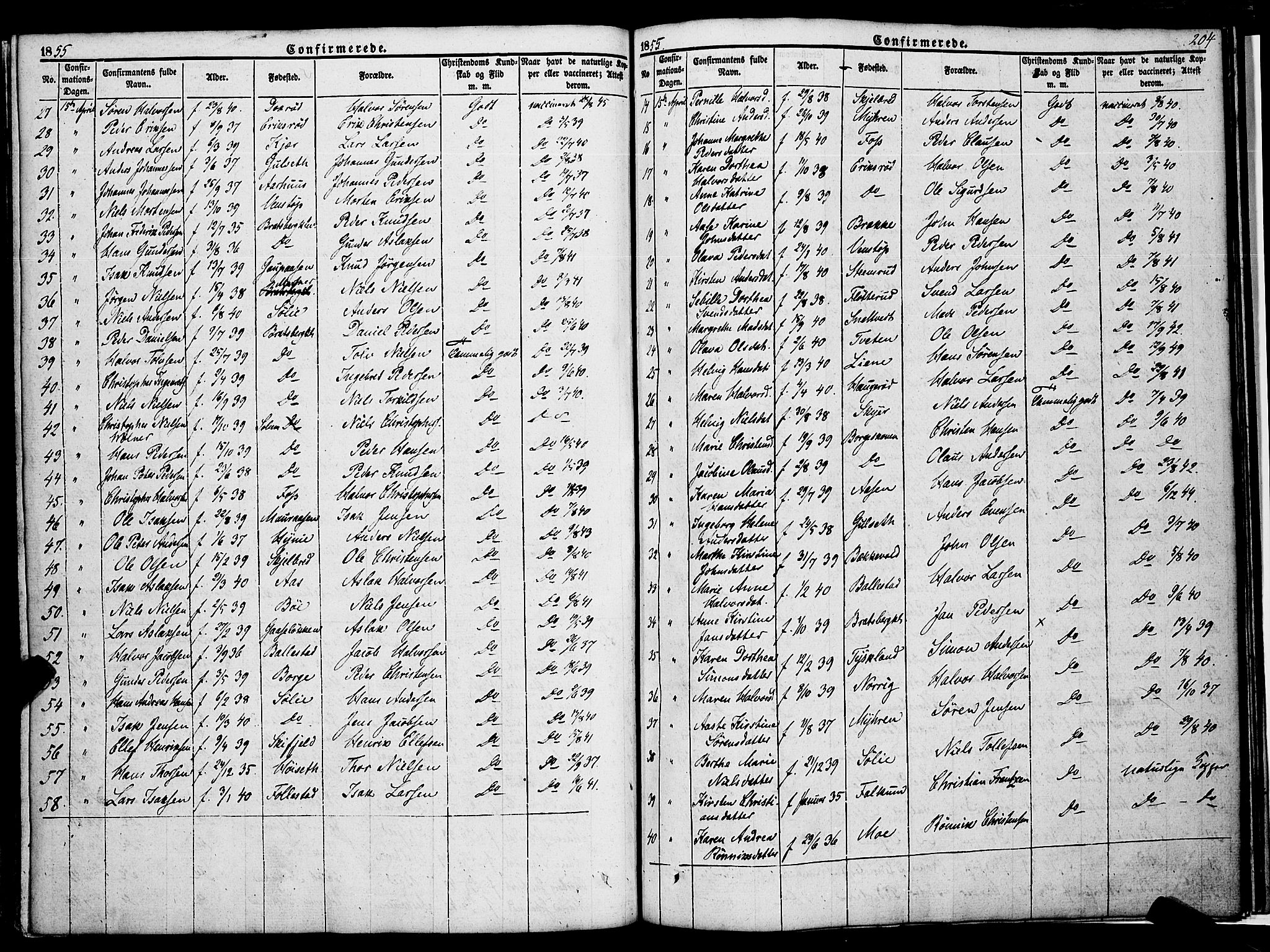 Gjerpen kirkebøker, AV/SAKO-A-265/F/Fa/L0007a: Parish register (official) no. I 7A, 1834-1857, p. 204