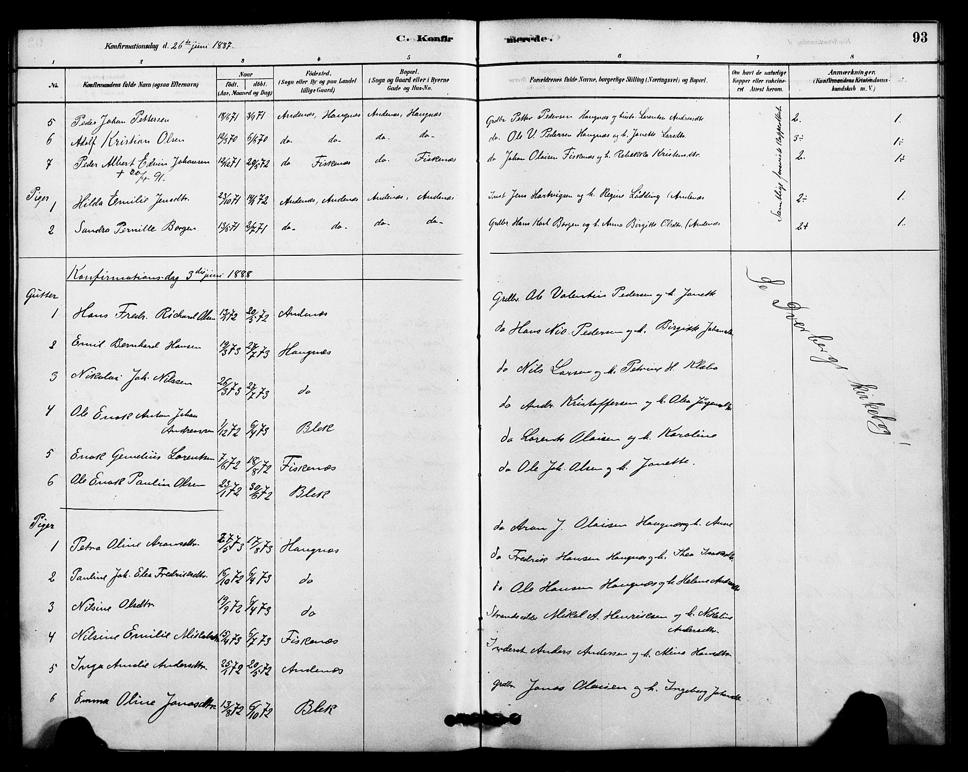 Ministerialprotokoller, klokkerbøker og fødselsregistre - Nordland, AV/SAT-A-1459/899/L1436: Parish register (official) no. 899A04, 1881-1896, p. 93