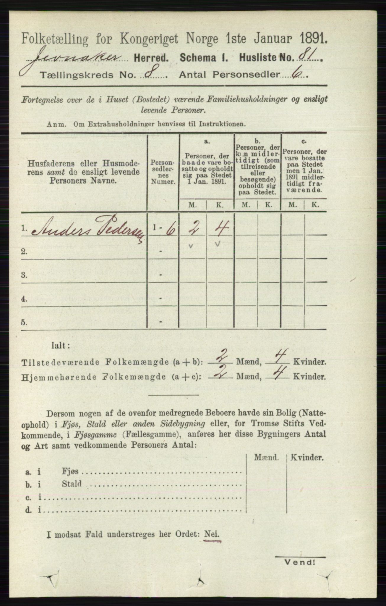 RA, 1891 census for 0532 Jevnaker, 1891, p. 4331