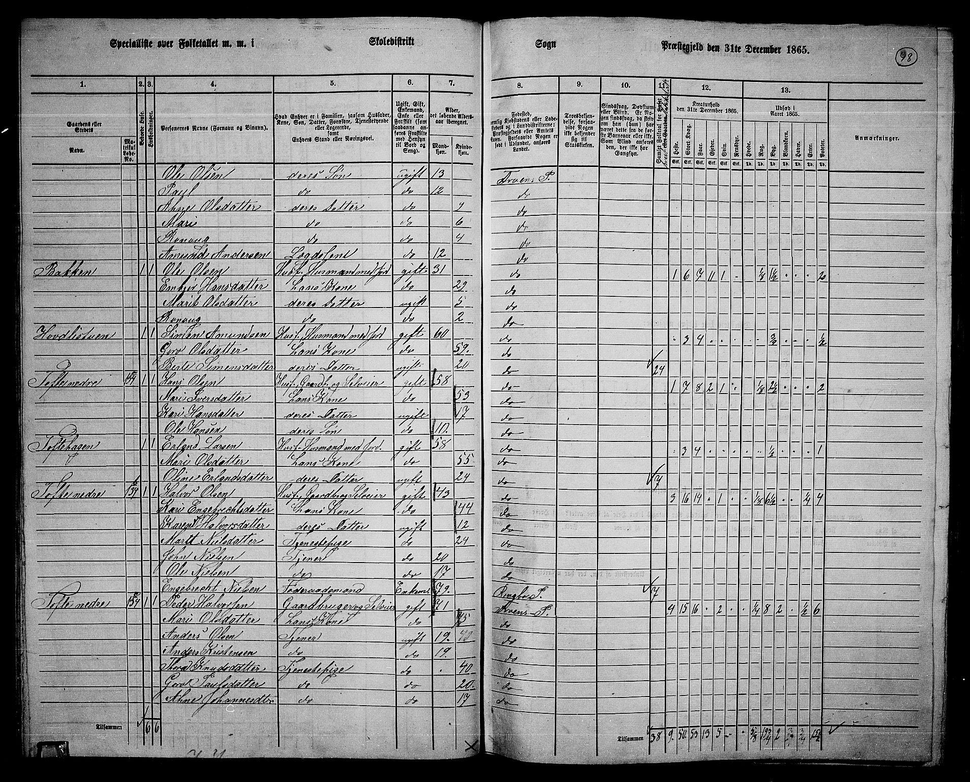 RA, 1865 census for Sør-Fron, 1865, p. 43